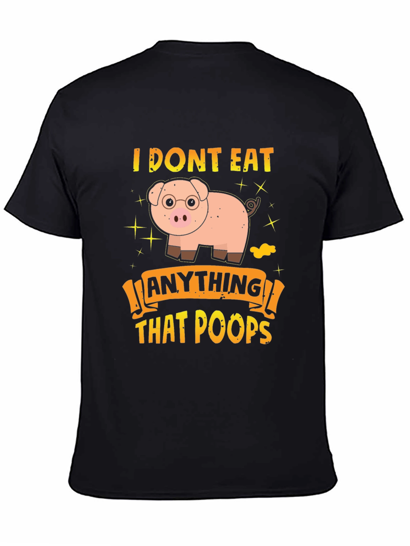 Black Funny Vegan Pig T-Shirt view 4
