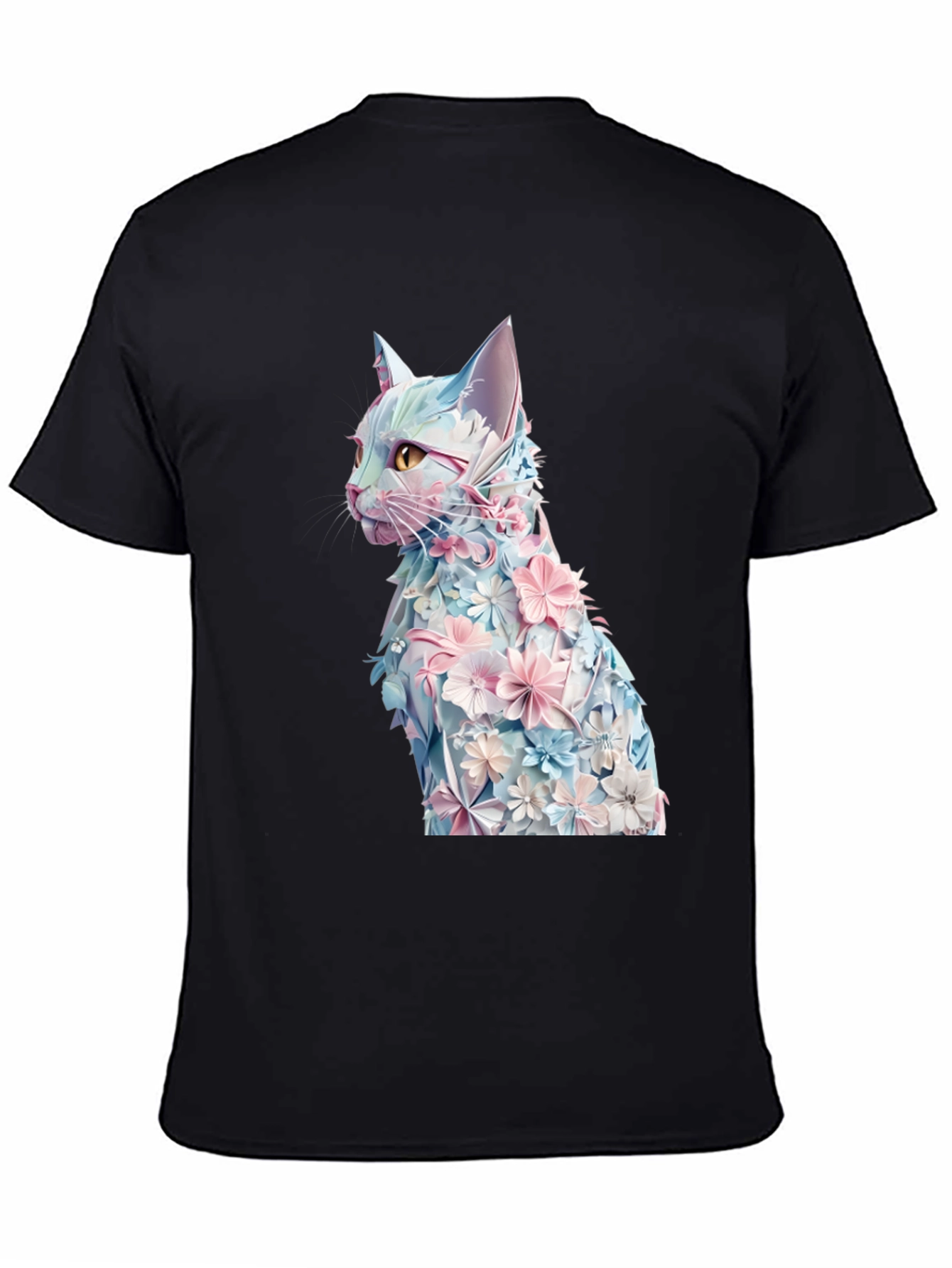 Black Floral Cat Graphic Tee - Stylish Black T-Shirt view 4