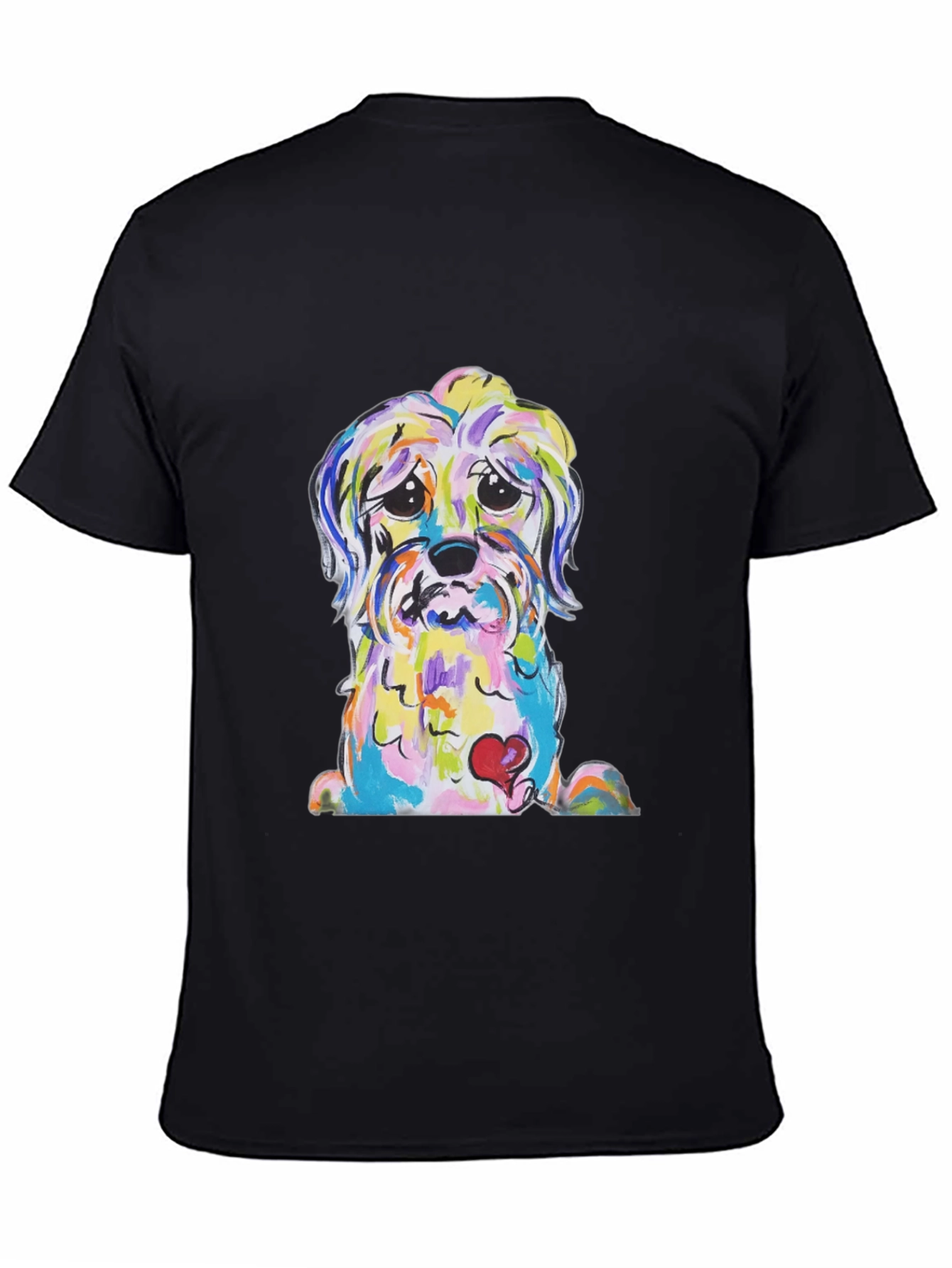 Black Dog With Heart Colorful Graphic T-Shirt view 4
