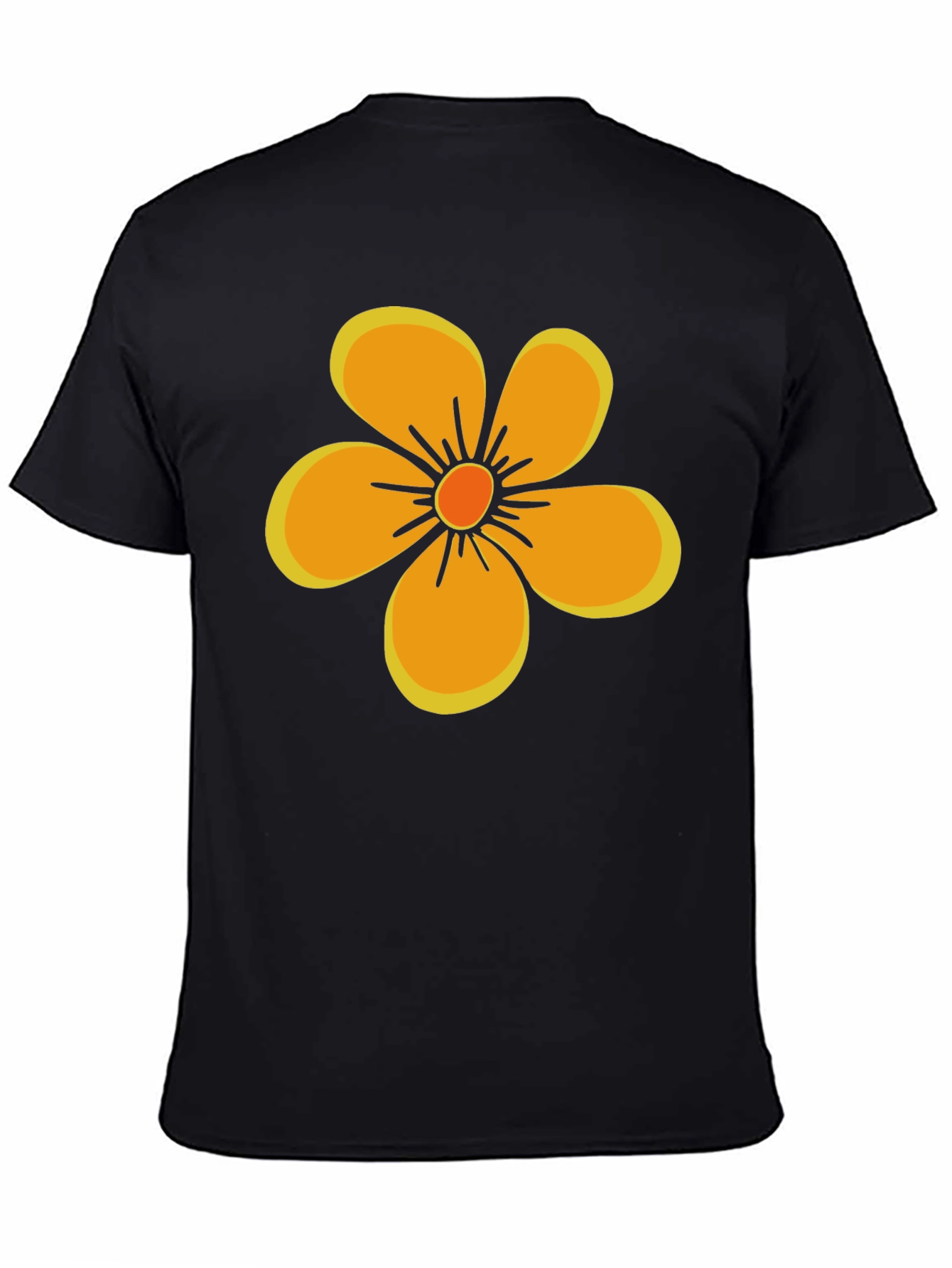 Black Black T-Shirt with Orange Flower Graphic view 4