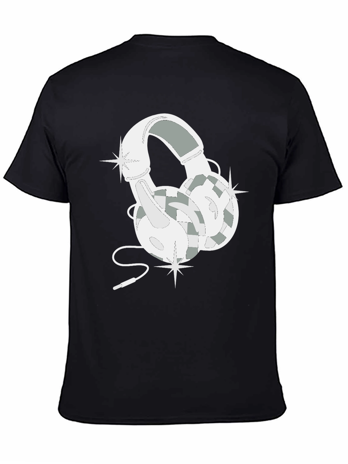 Black Stylish Headphones Graphic T-Shirt view 4