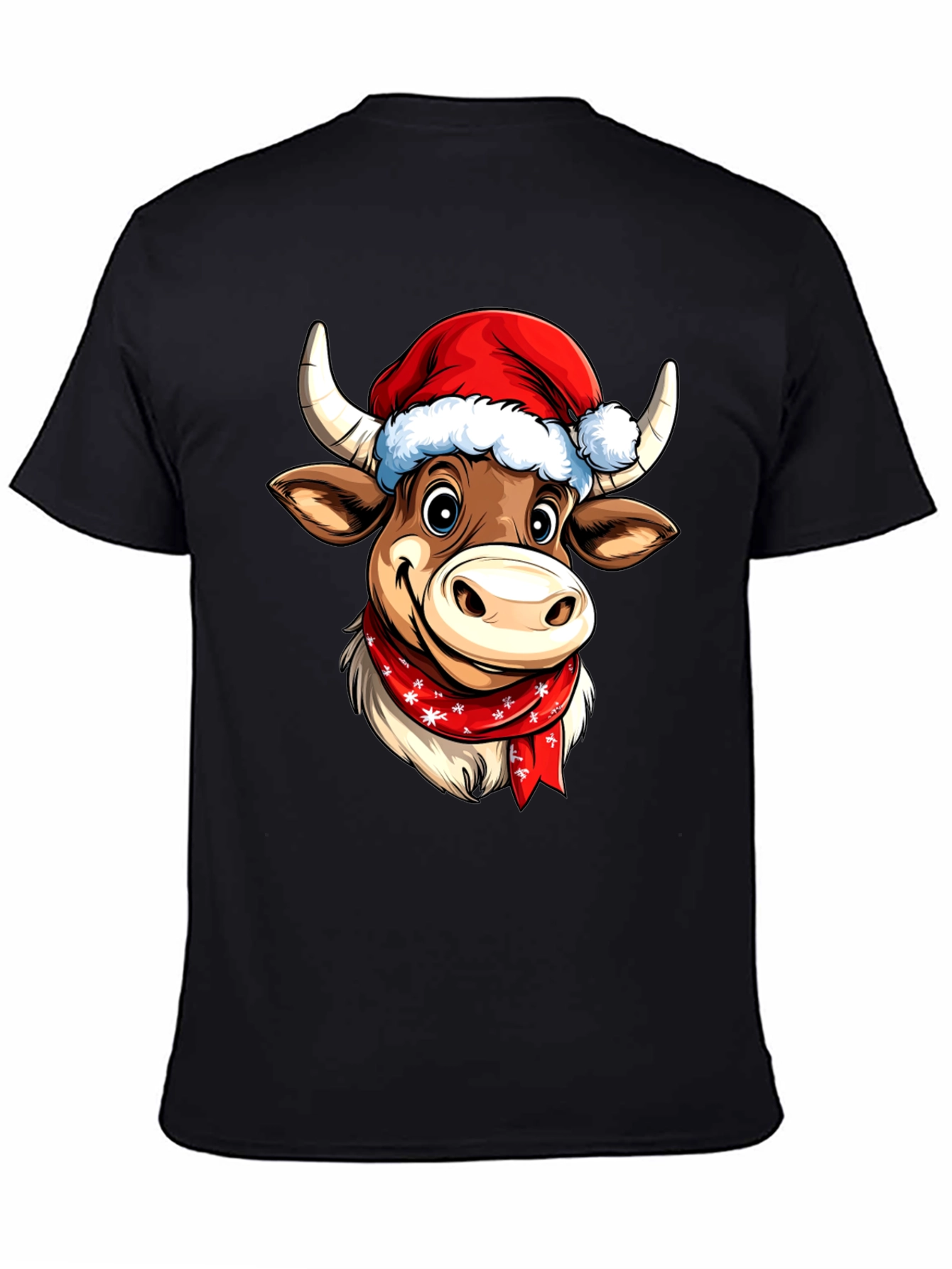 Black Festive Cartoon Cow T-Shirt view 4