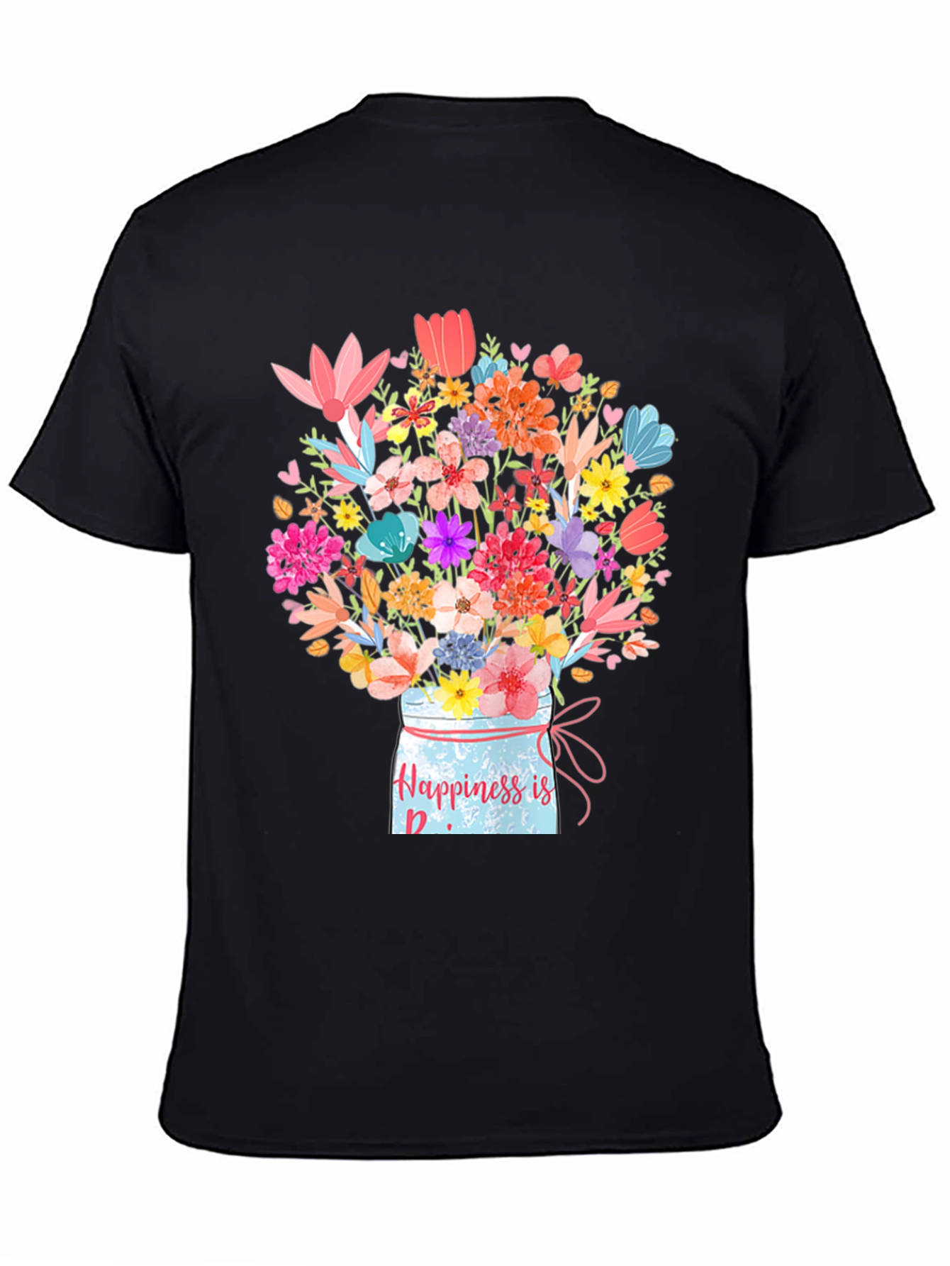 Black Floral Happiness Jar T-Shirt view 4