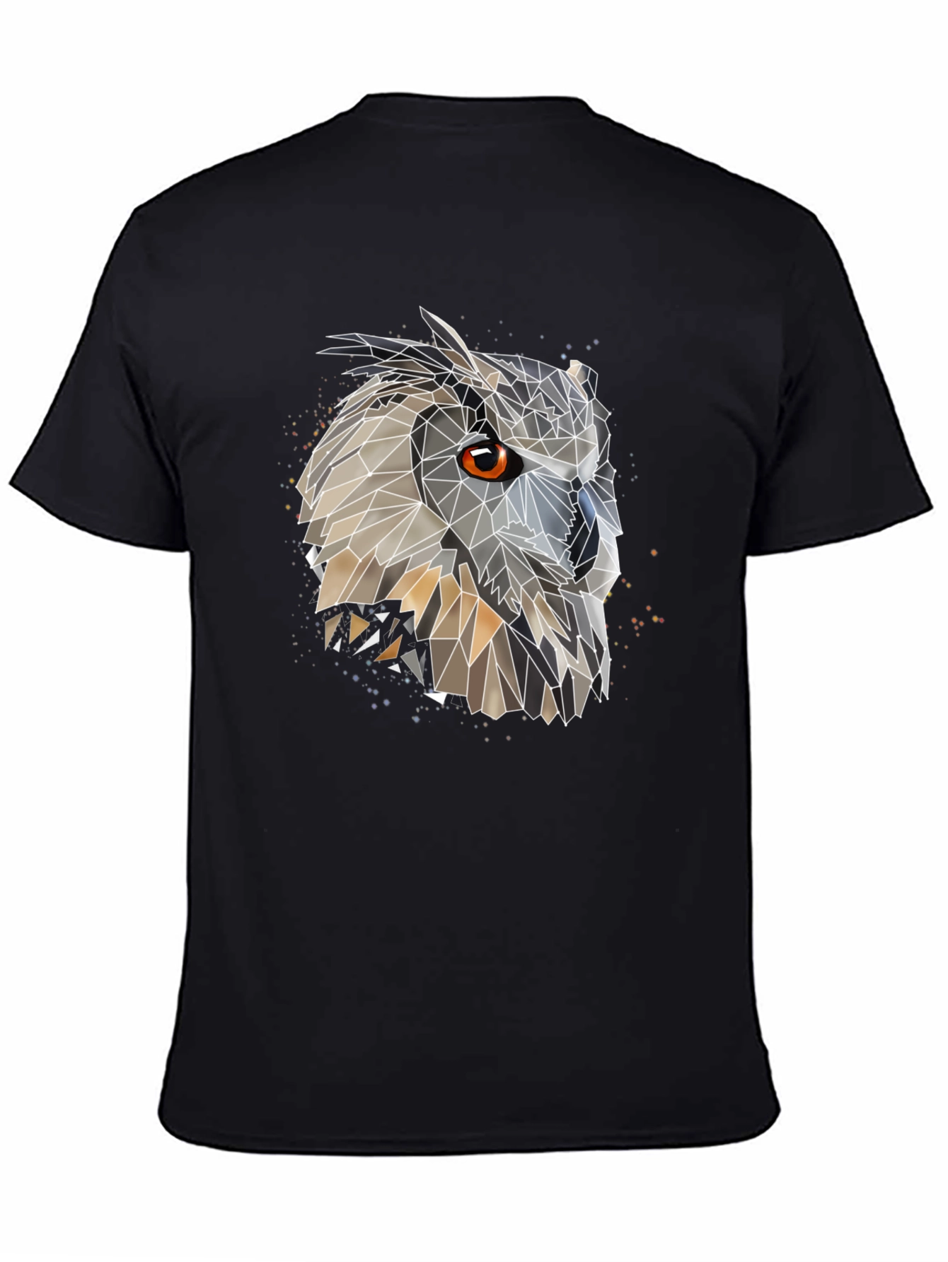 Black Geometric Owl Graphic Black T-Shirt view 4