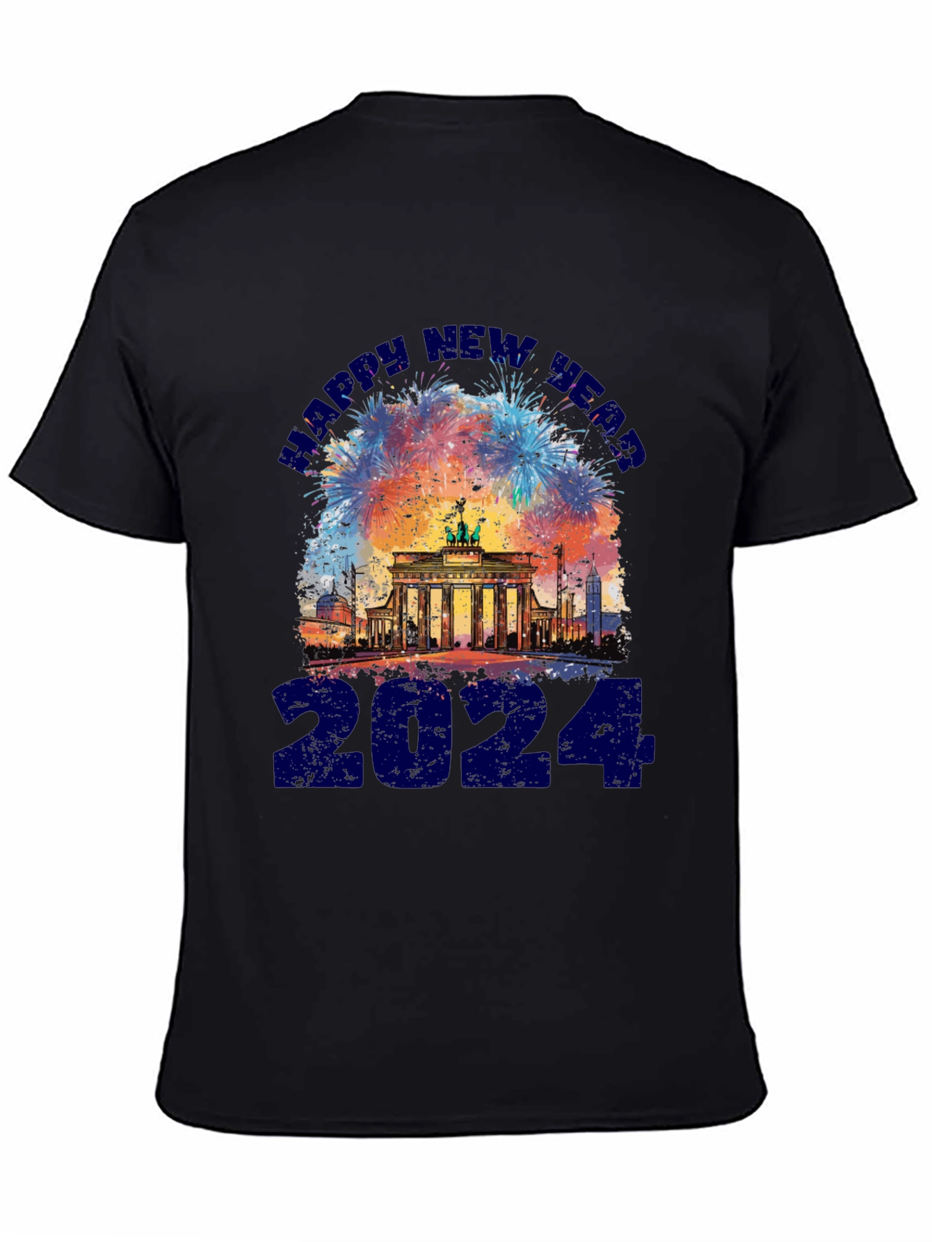Black Happy New Year 2024 Berlin Fireworks T-Shirt view 4