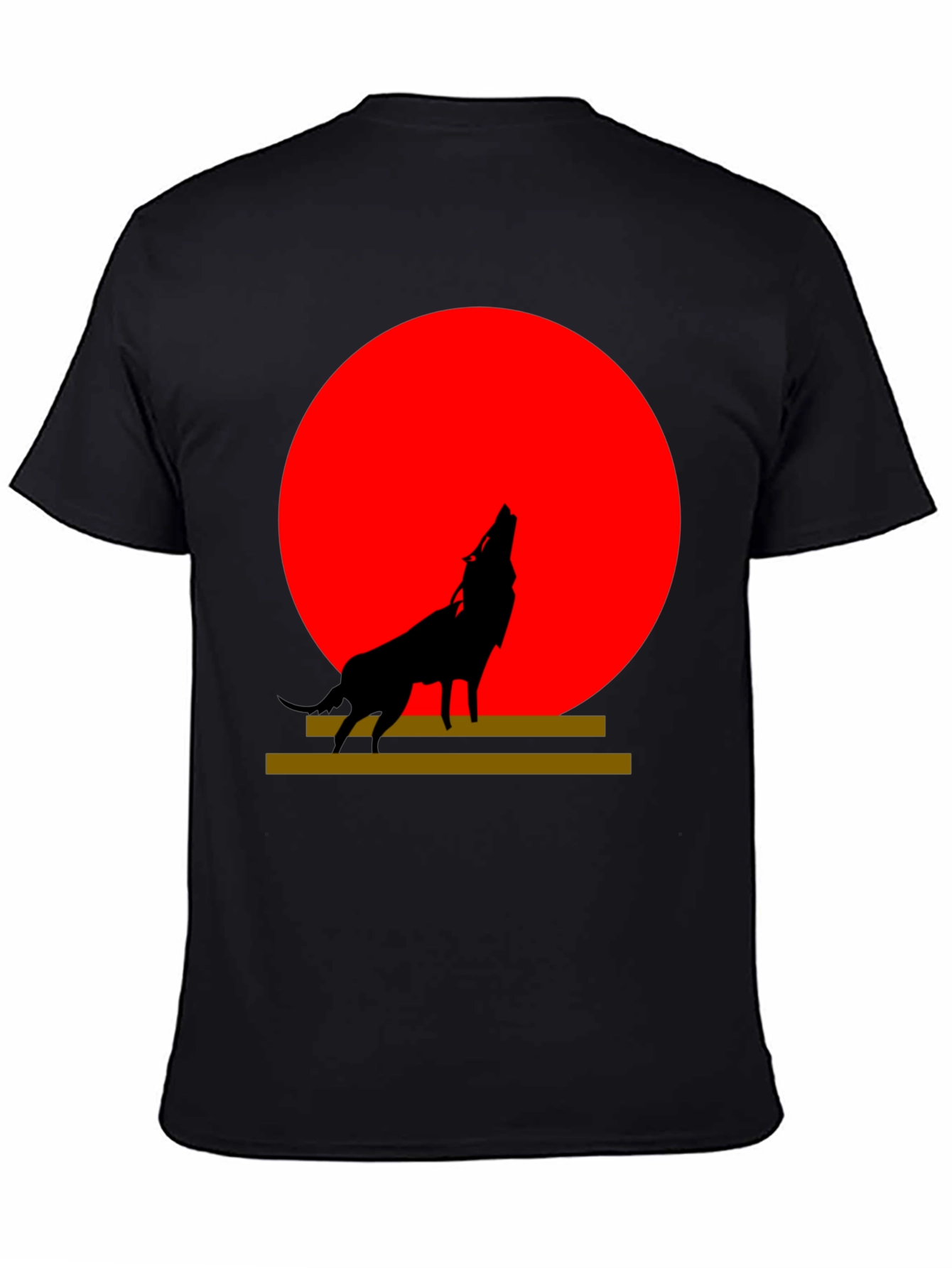 Black Wolf Silhouette Graphic Tee - Red Moon Design view 4