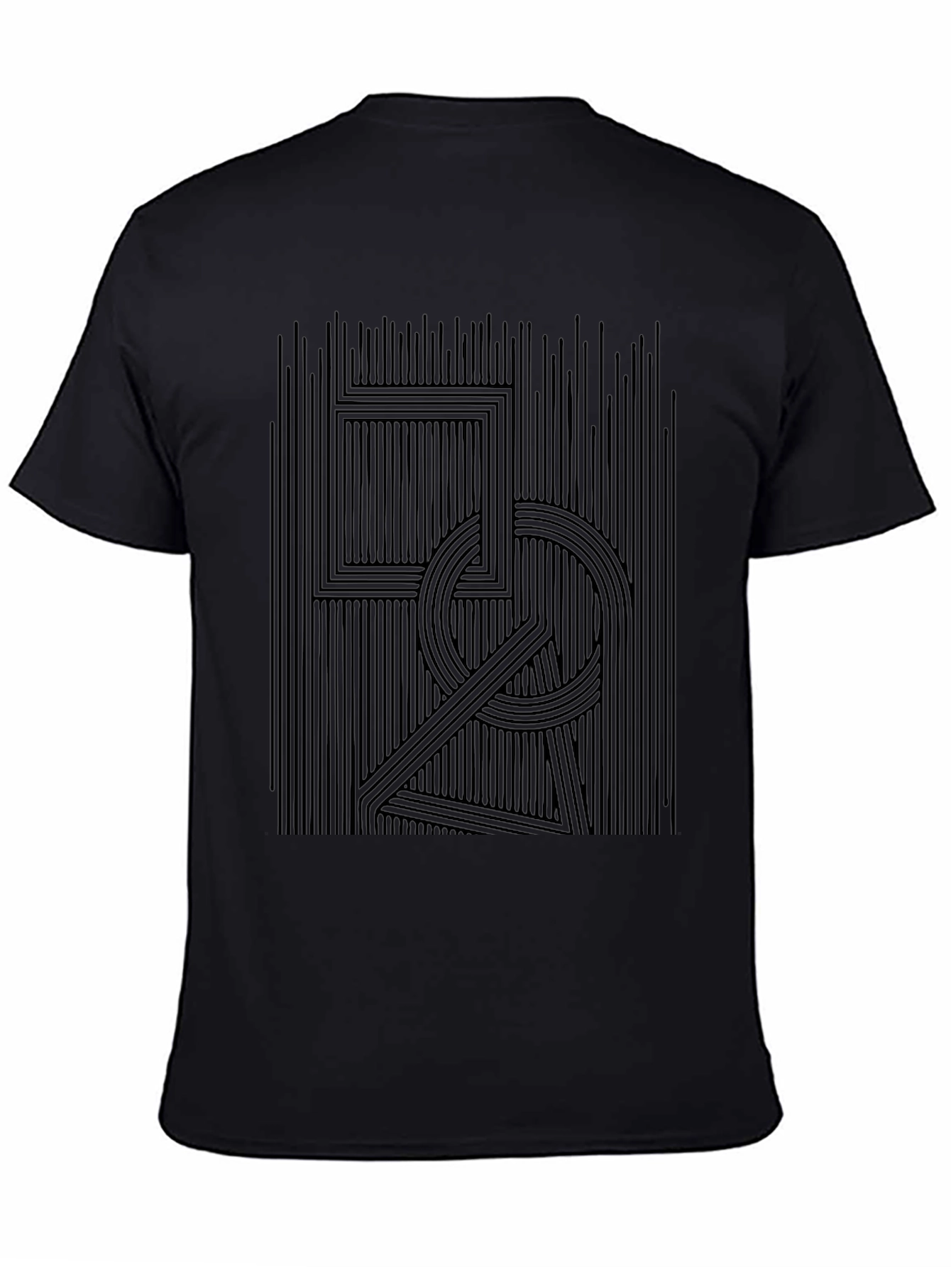 Black Abstract Line Art Black Graphic Tee view 4
