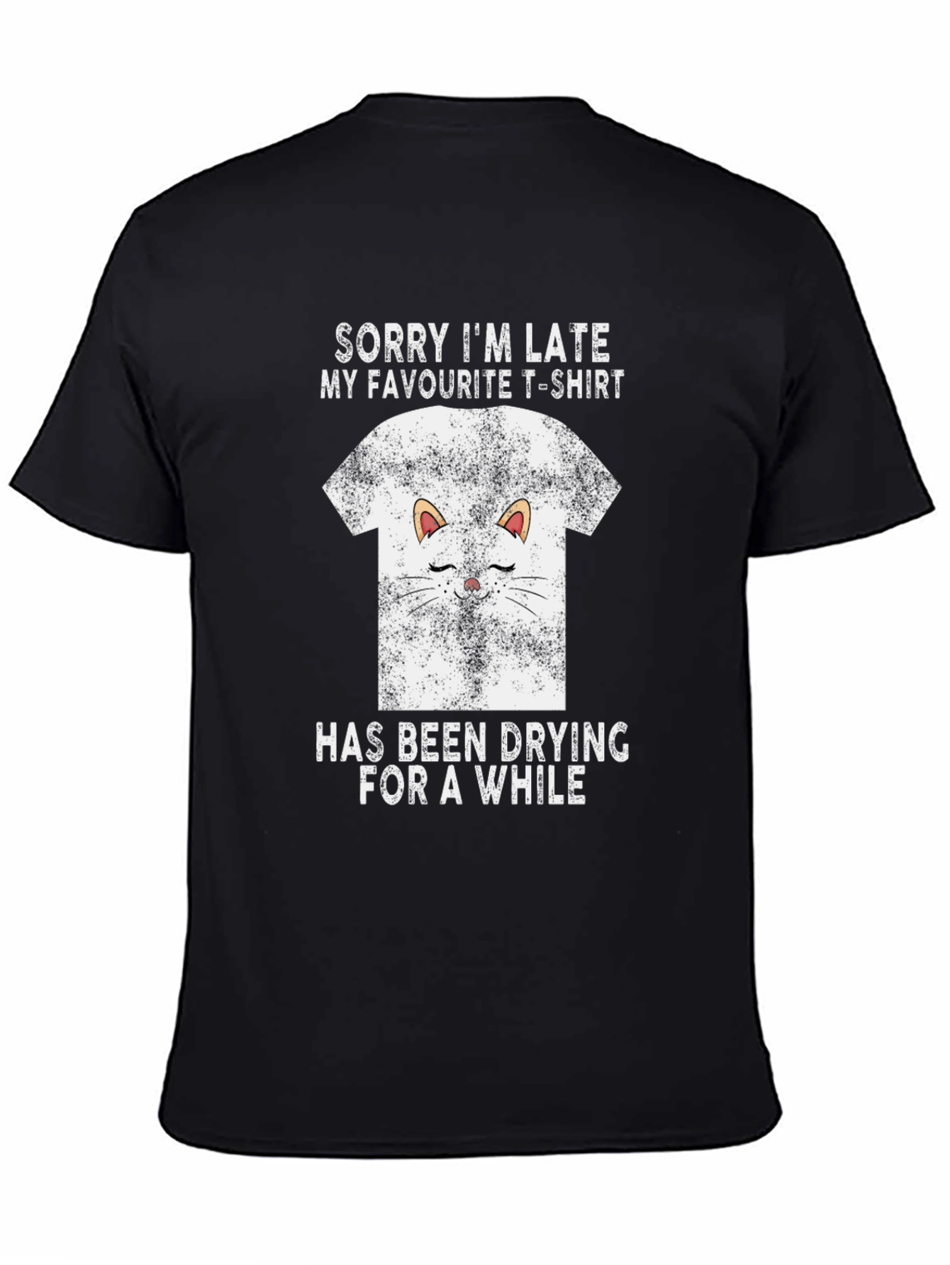 Black Funny Cat T-Shirt - Sorry I'm Late Graphic Tee view 4