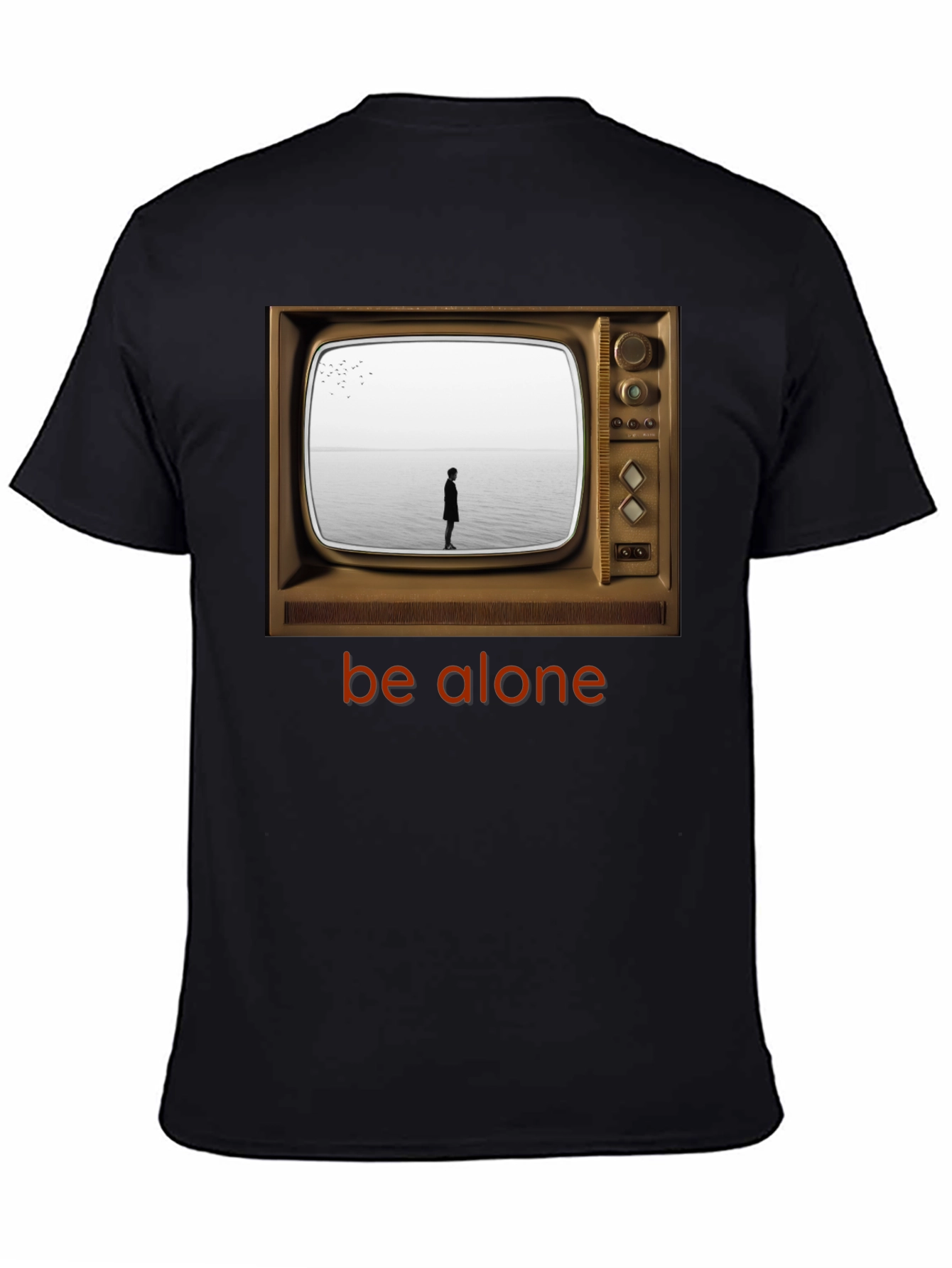 Black Retro TV Graphic Tee - Be Alone Comfort Fit view 4