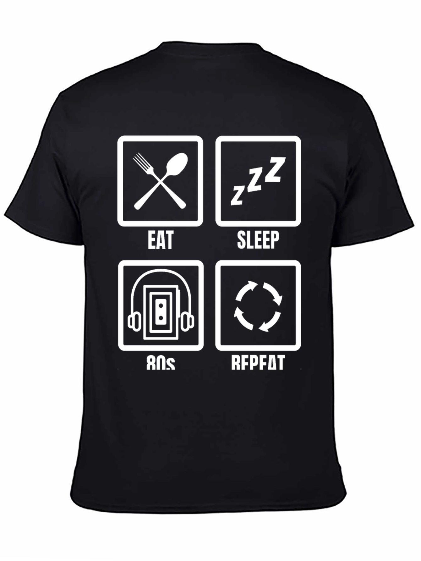 Black Eat Sleep 80s Repeat Funny Graphic T-Shirt view 4