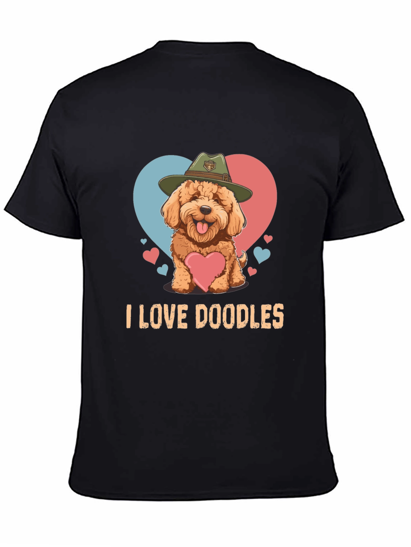 Black I Love Doodles T-Shirt - Cute Dog Design view 4