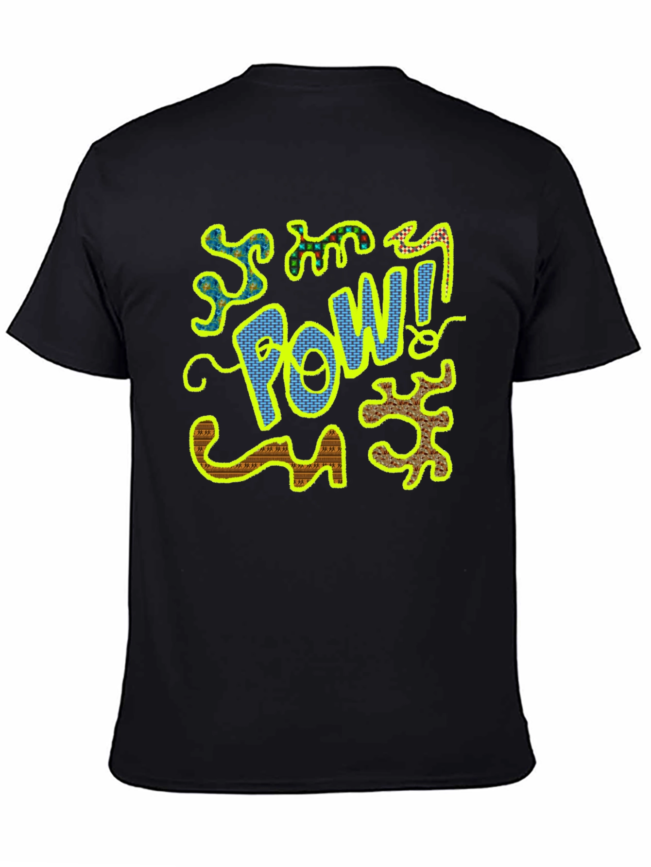 Black POW! Graphic Print Crew Neck T-Shirt view 4