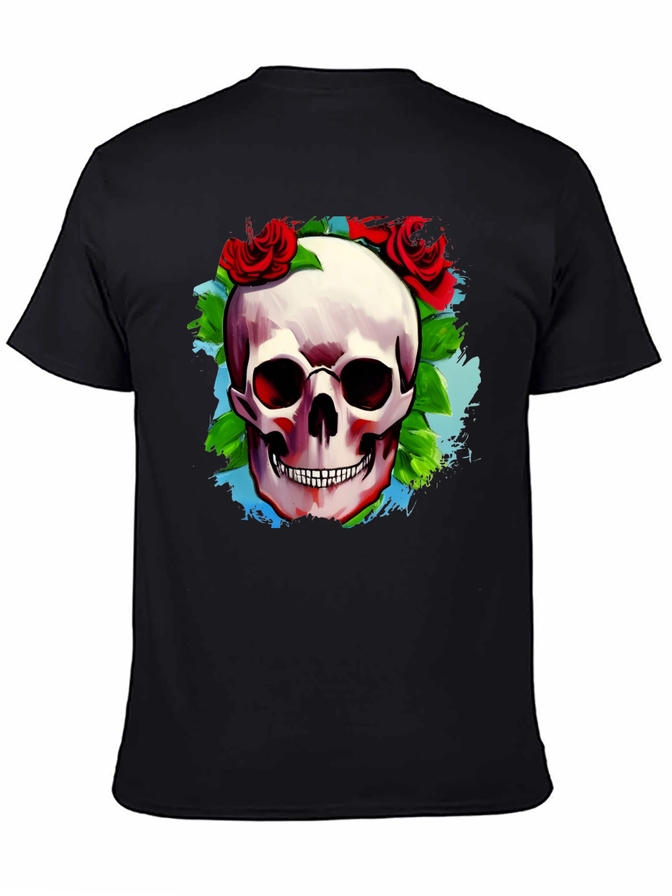 Black Skull & Roses Graphic T-Shirt view 4