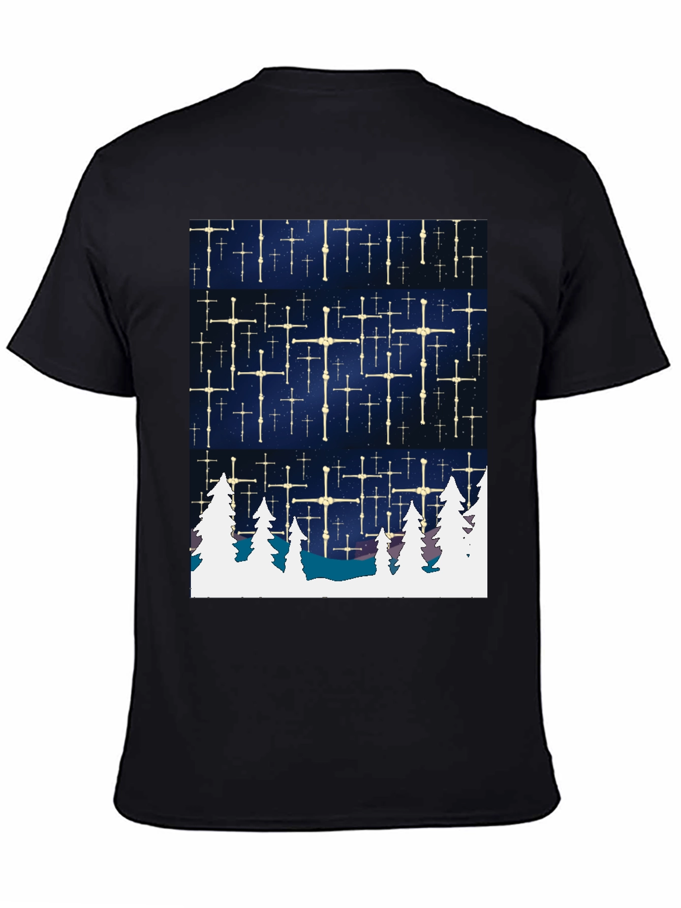 Black Winter Stars Tee - Unique Graphic T-Shirt view 4