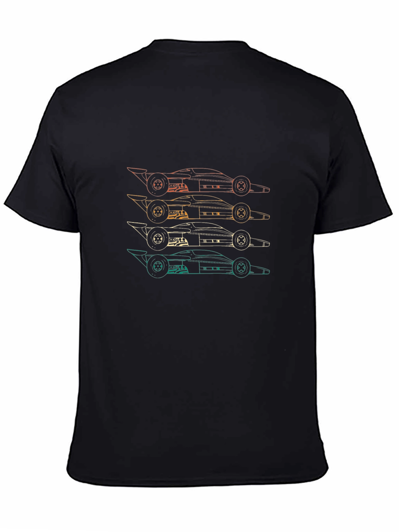 Black Retro Formula Racing Car T-Shirt view 4