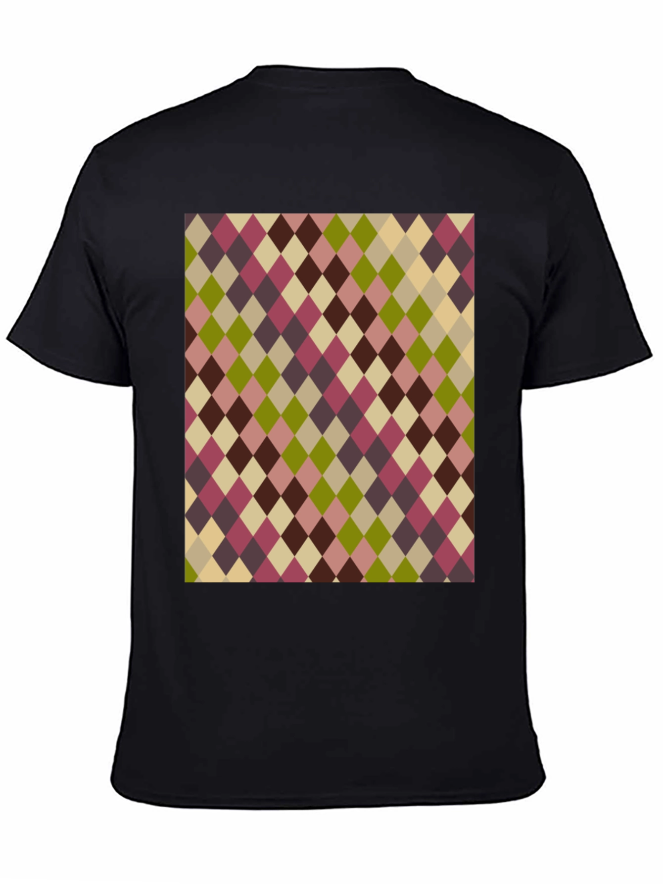 Black Retro Argyle Pattern Black T-Shirt view 4