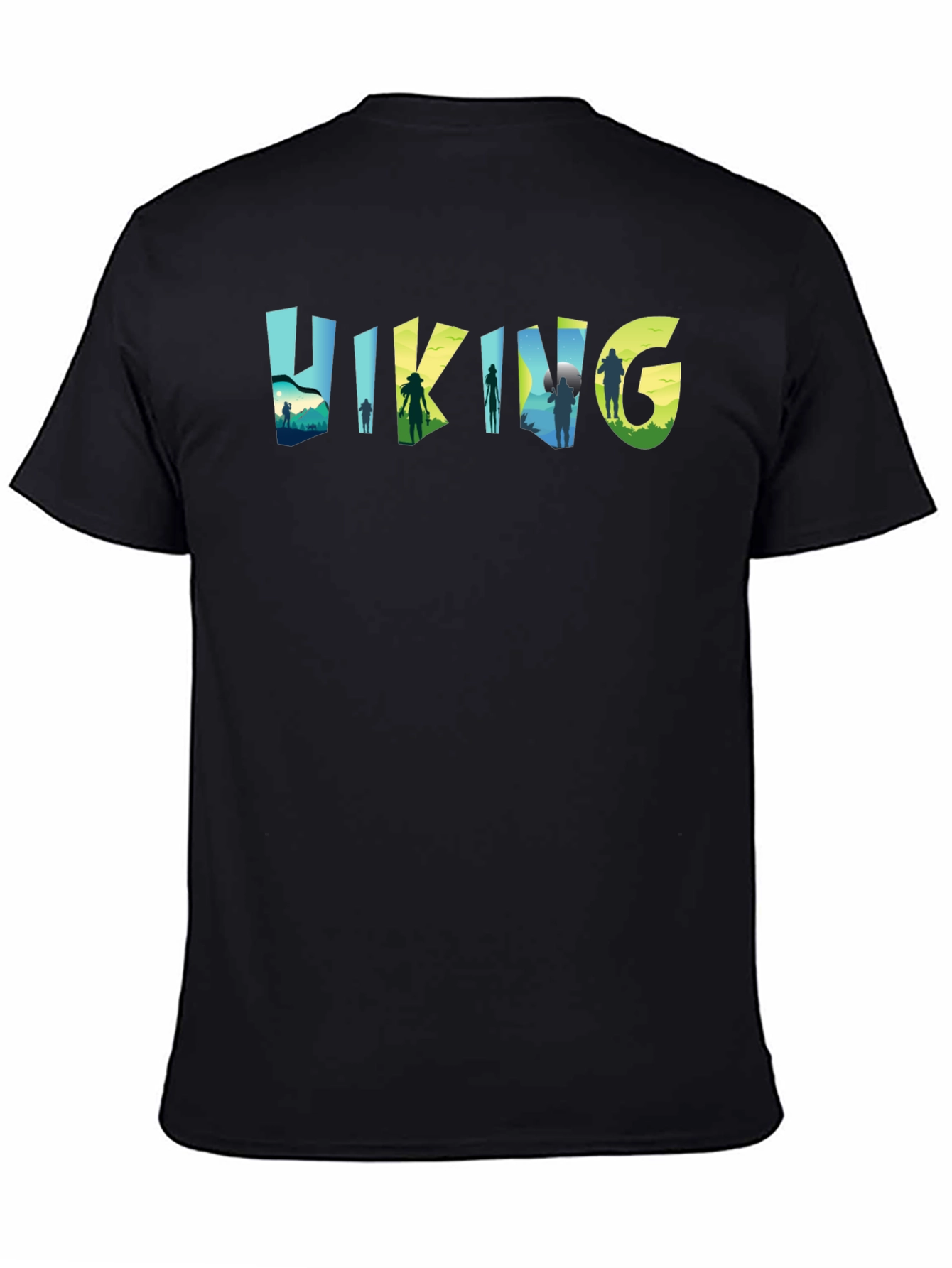 Black Hiking Adventure Tee - Nature Silhouette Design view 4