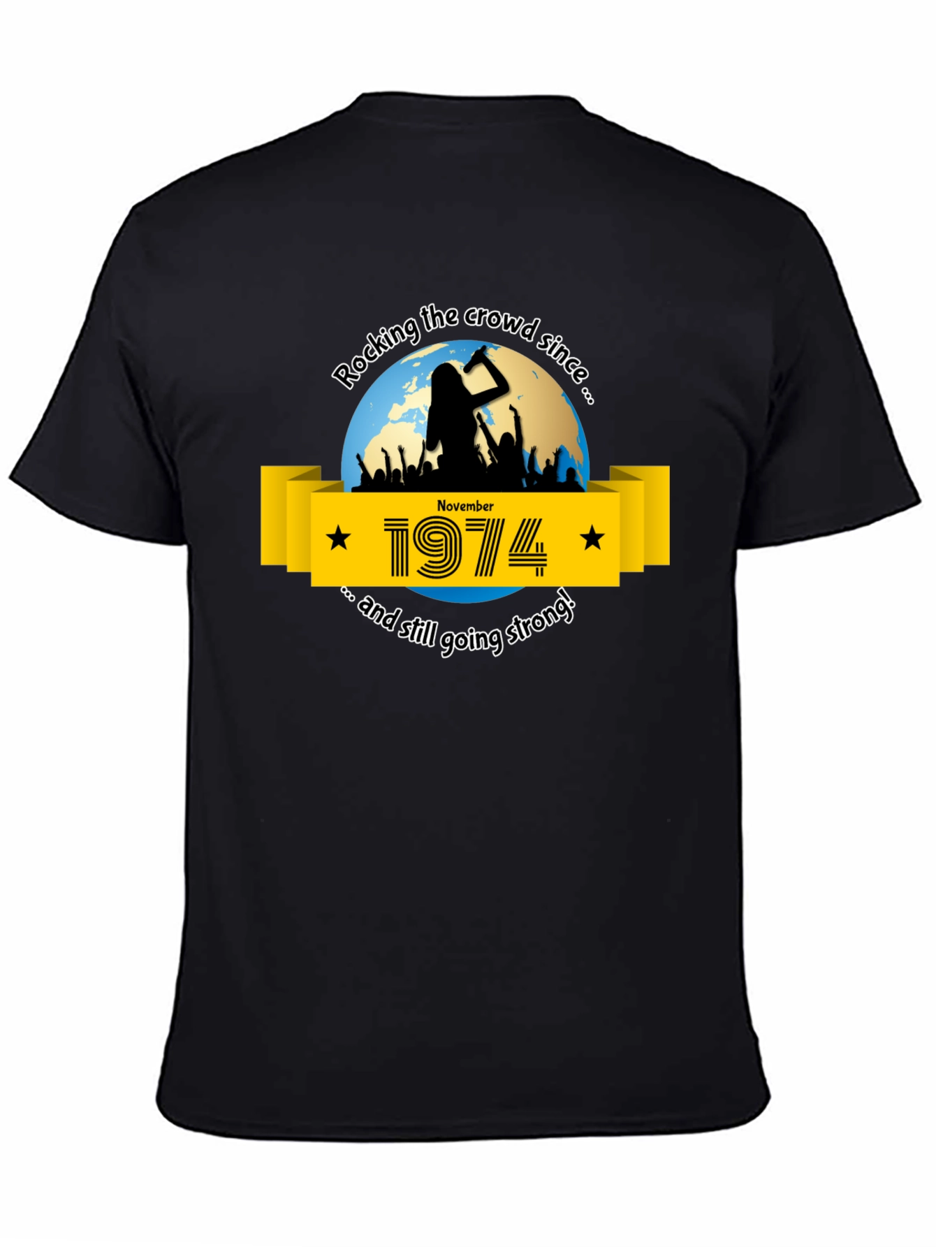 Black Rocking the Crowd Since 1974 T-Shirt view 4