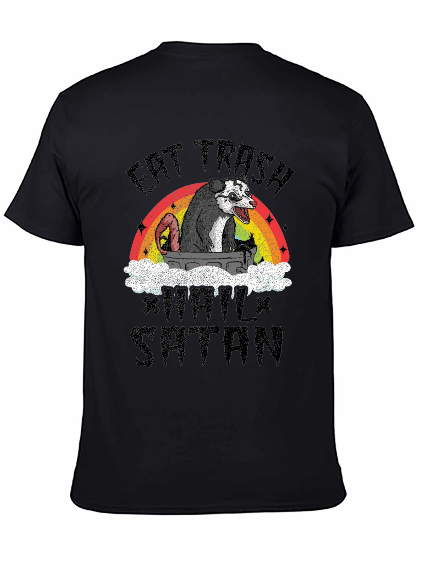 Black Eat Trash Hail Satan Opossum T-Shirt view 4