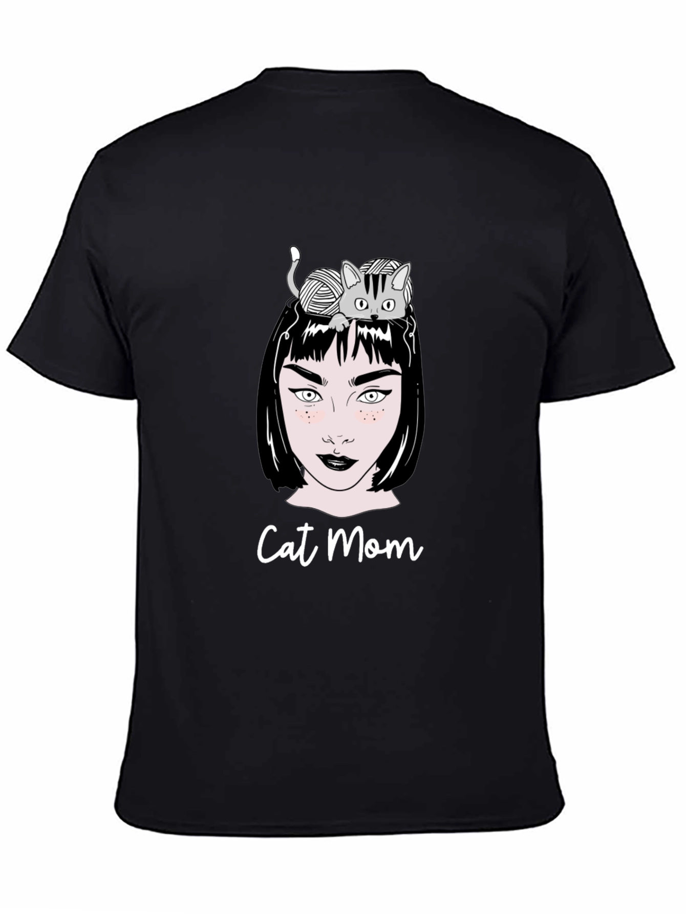 Black Cat Mom Graphic T-Shirt - Unisex Black Tee view 4