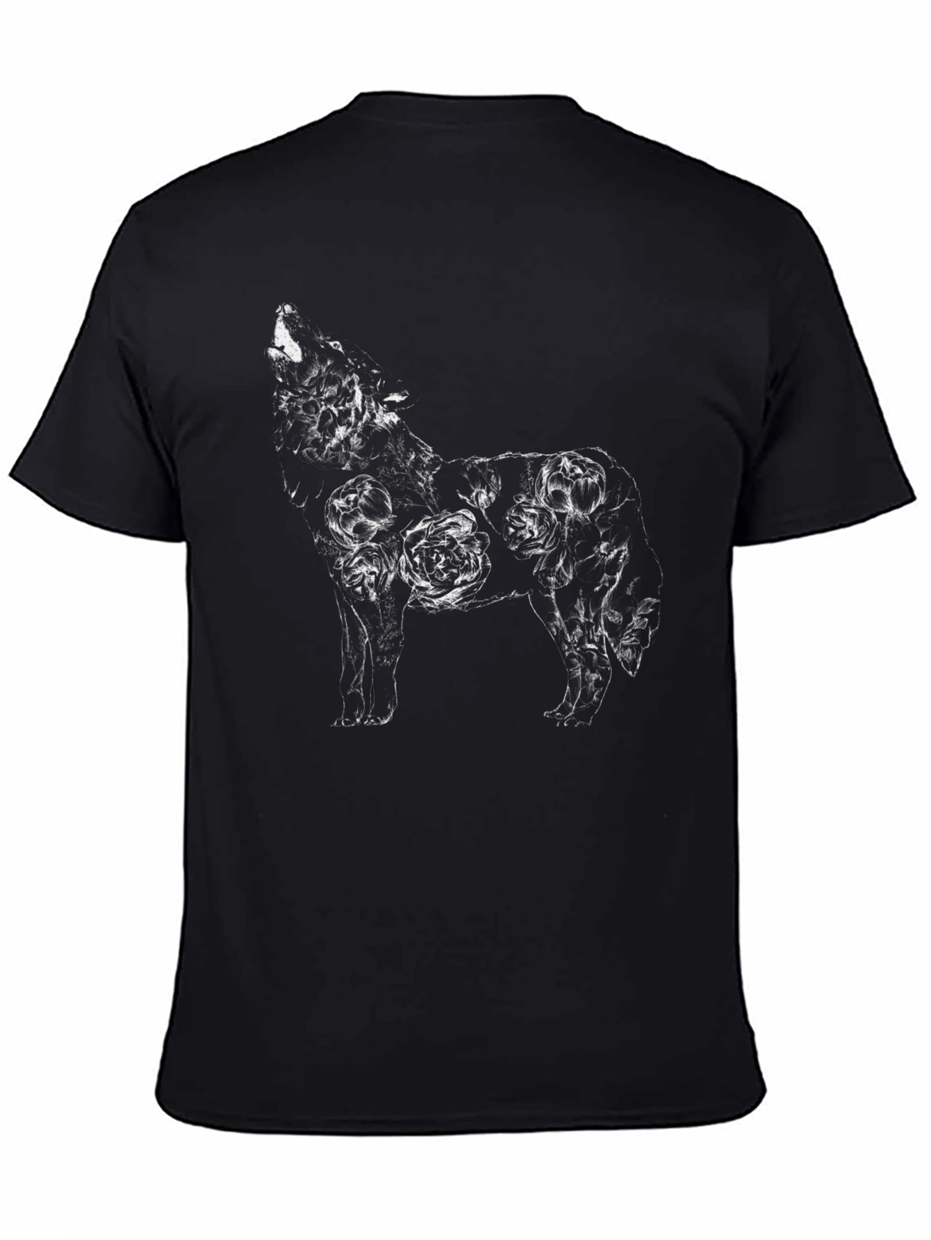 Black Floral Wolf Graphic Tee - Black Cotton Blend view 4