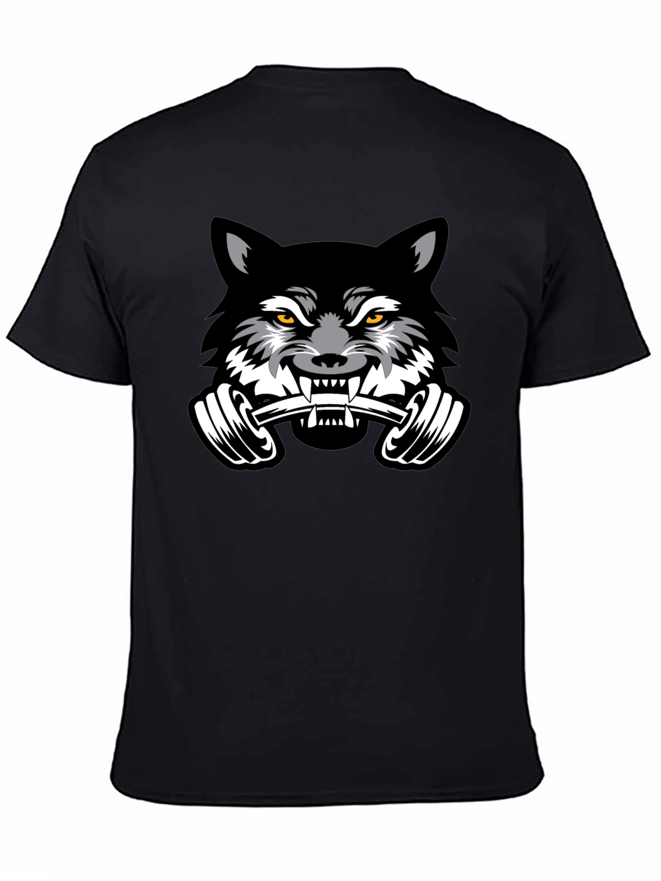Black Wolf Barbell Black T-Shirt view 4