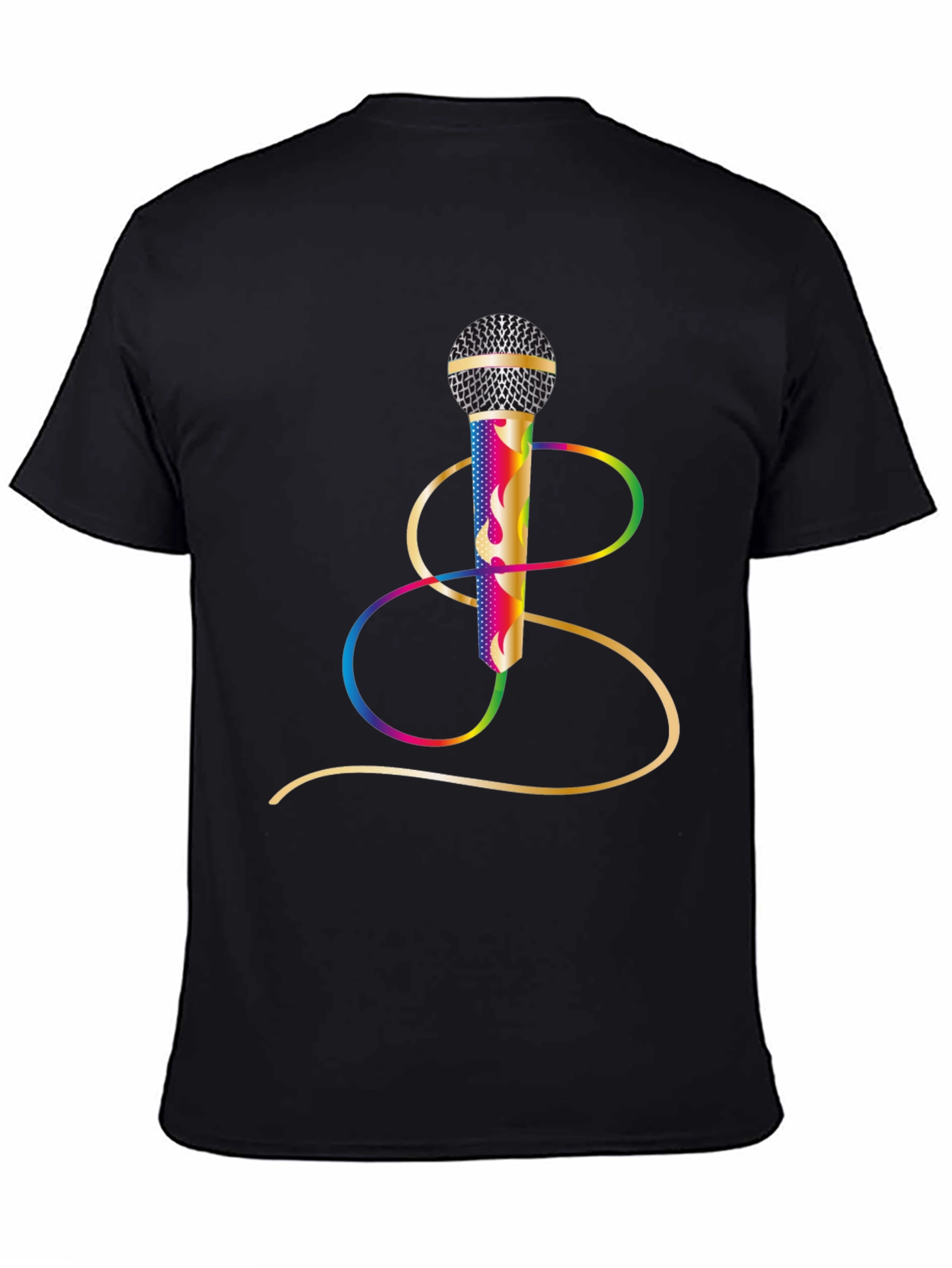 Black Vibrant Microphone Graphic Tee - Black Cotton Blend view 4