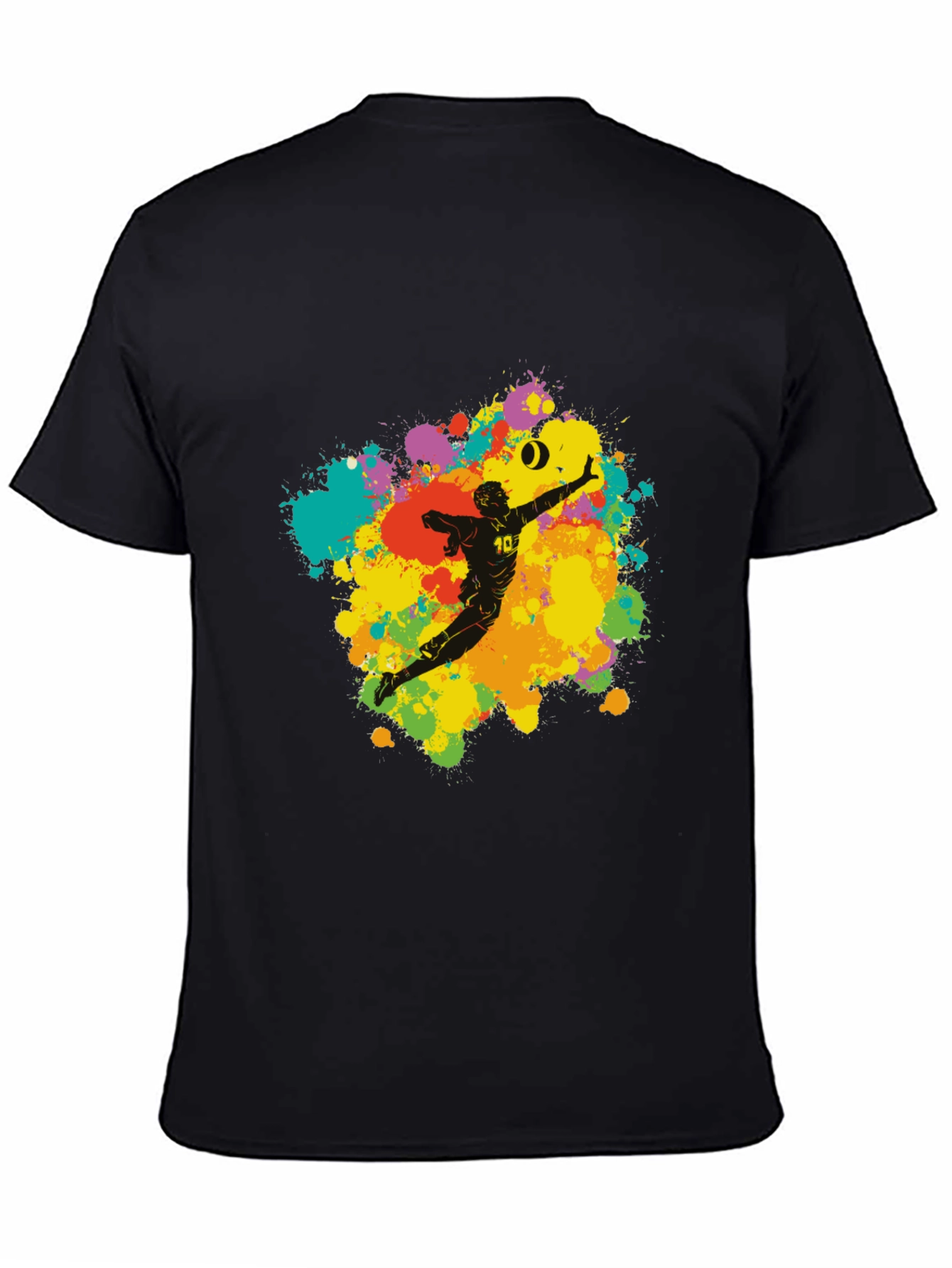 Black Volleyball Player Art T-Shirt - Colorful Splash Design view 4