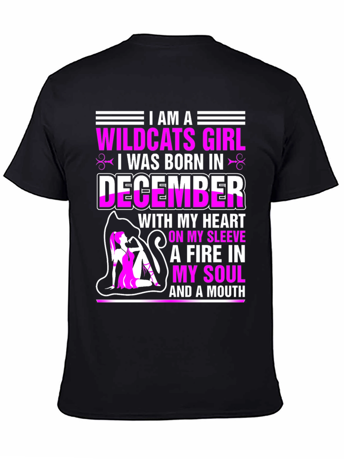 Black Wildcats Girl December Birthday T-Shirt view 4