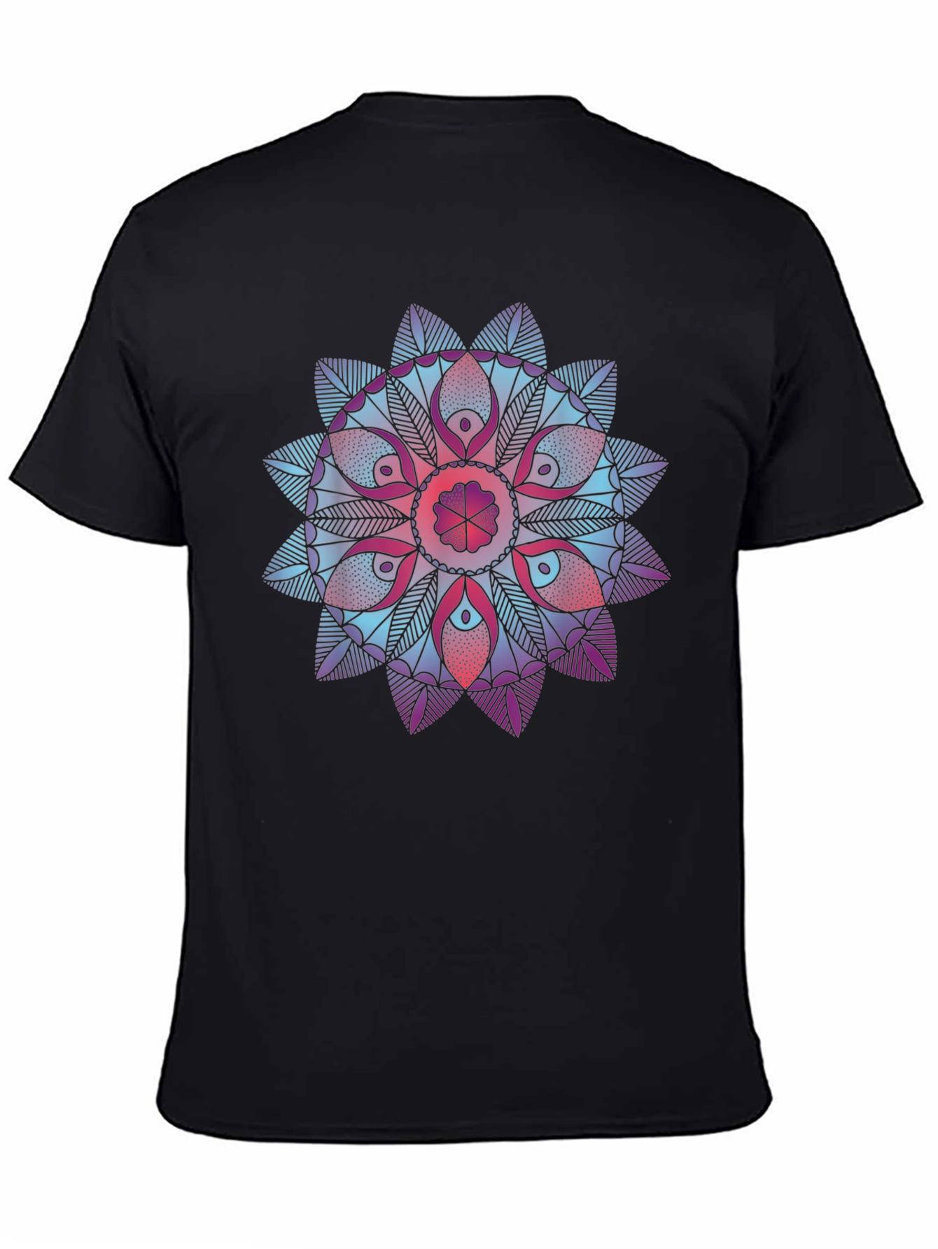 Black Geometric Mandala Print Black T-Shirt view 4