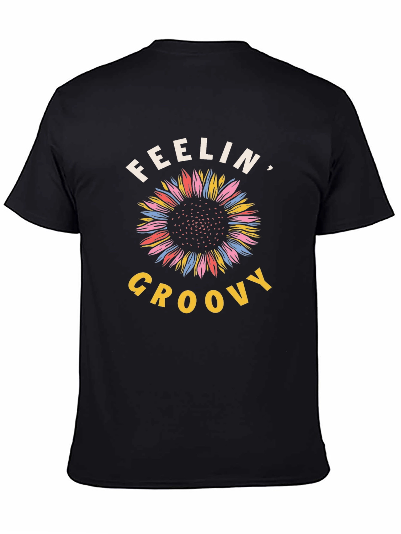 Black Feelin' Groovy Sunflower Graphic Tee - Black Cotton T-Shirt view 4