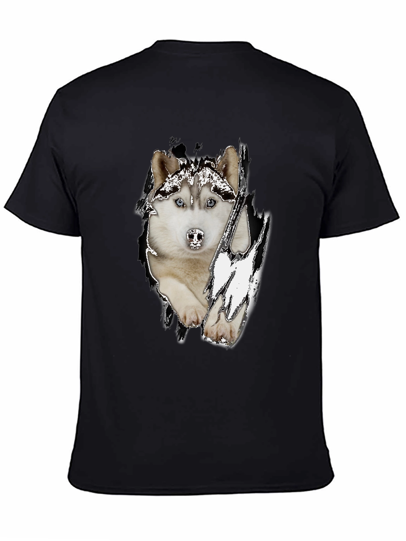 Black Husky Dog Graphic Black T-Shirt for Men view 4