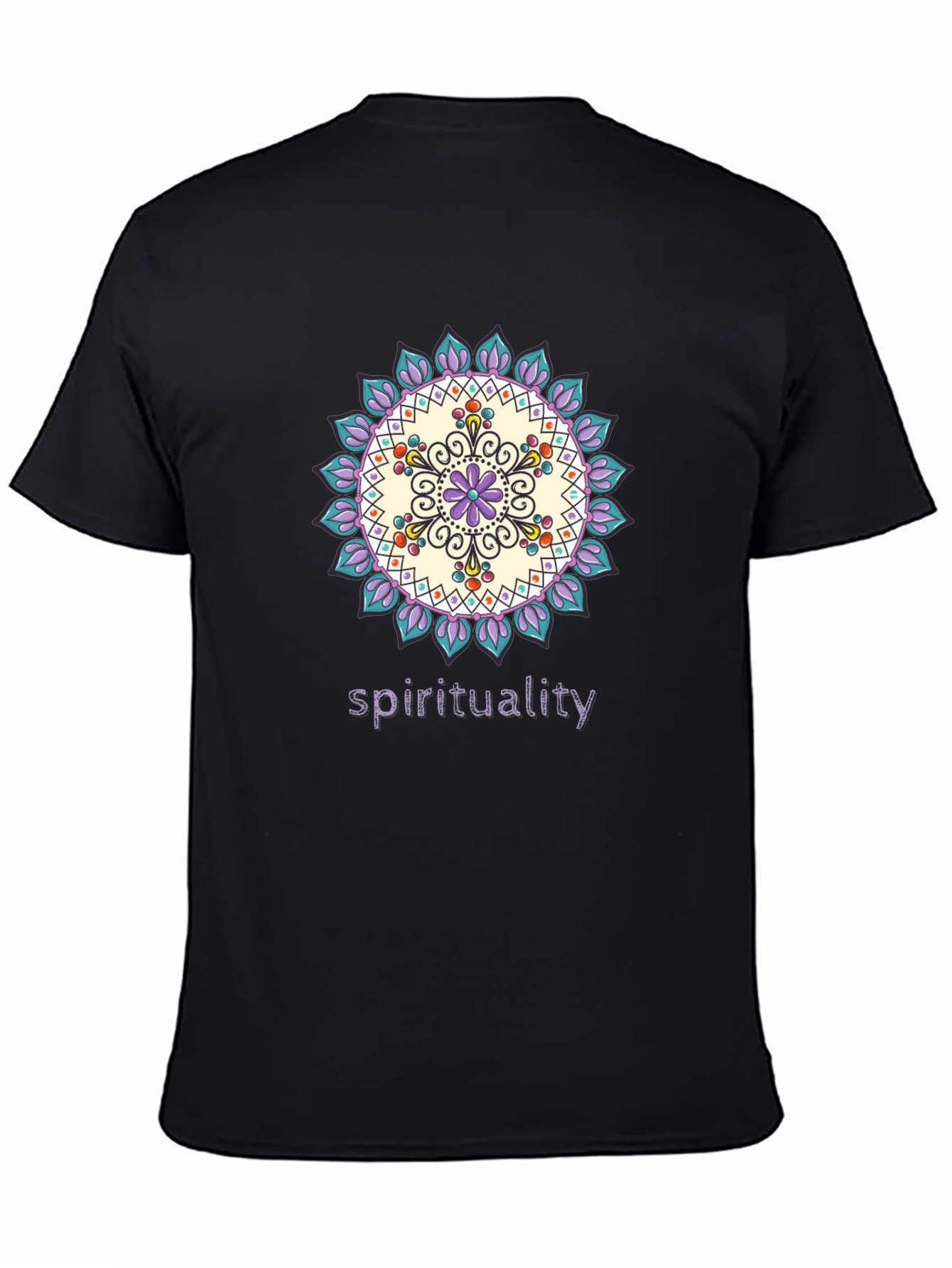 Black Spiritual Mandala Design Black T-Shirt view 4