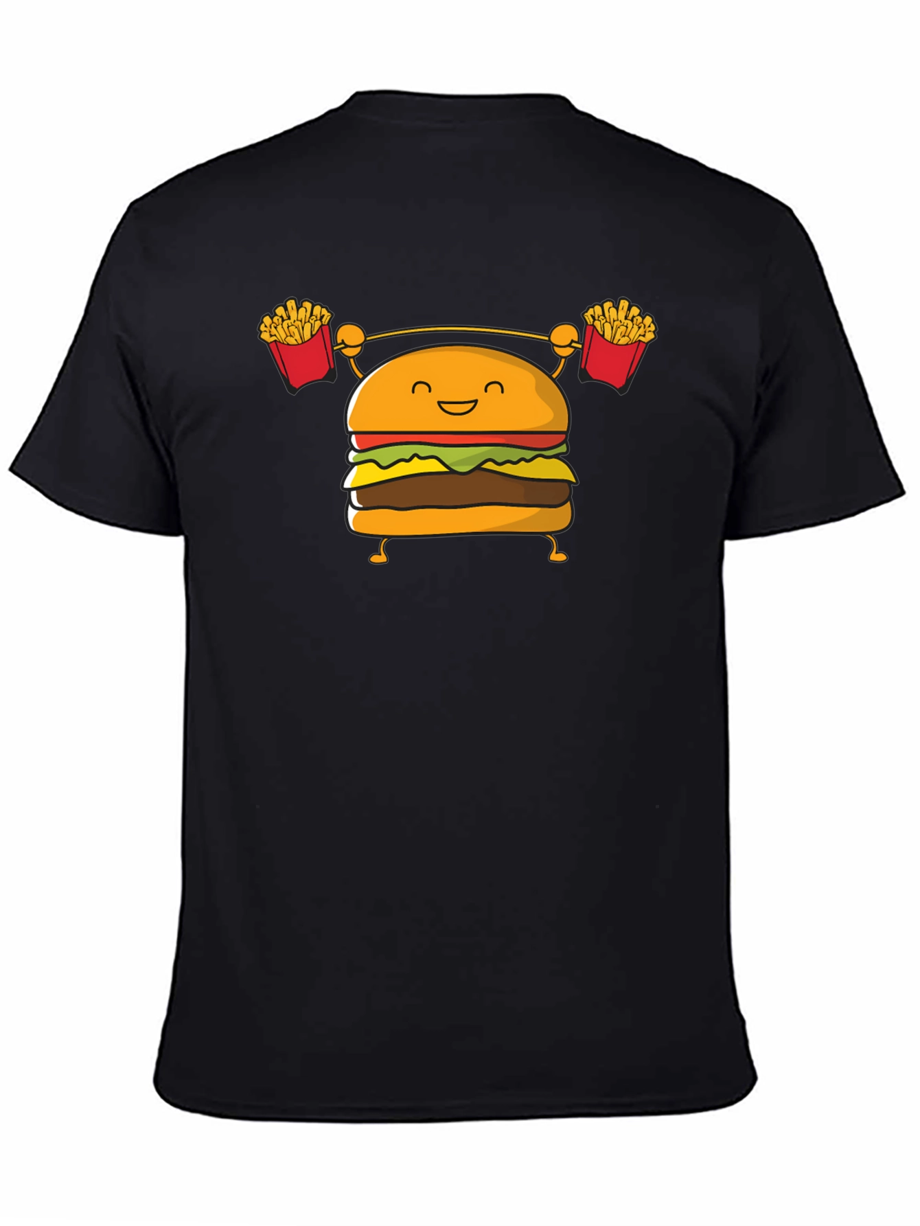 Black Burger Lifting Weights Funny Graphic T-Shirt view 4