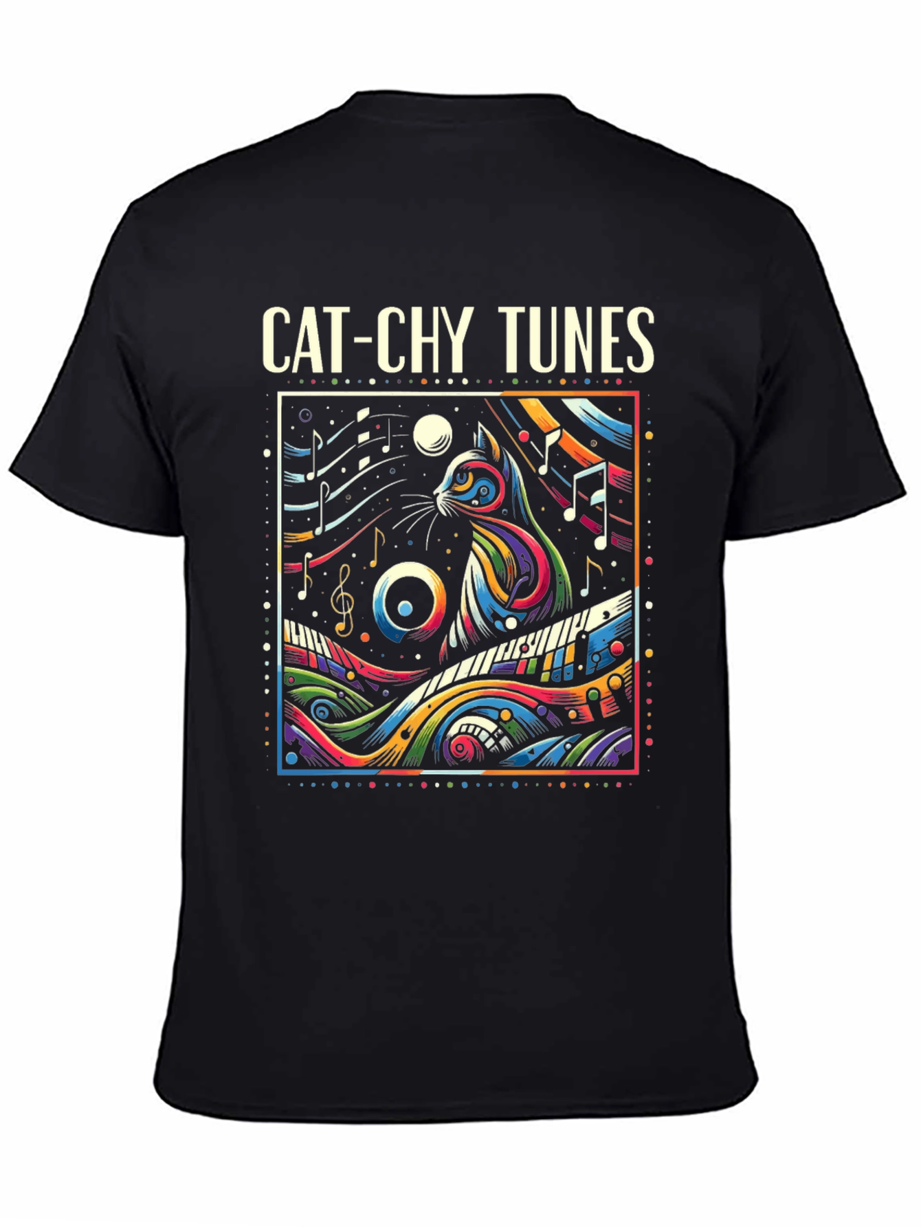 Black Cat-chy Tunes Graphic T-Shirt view 4