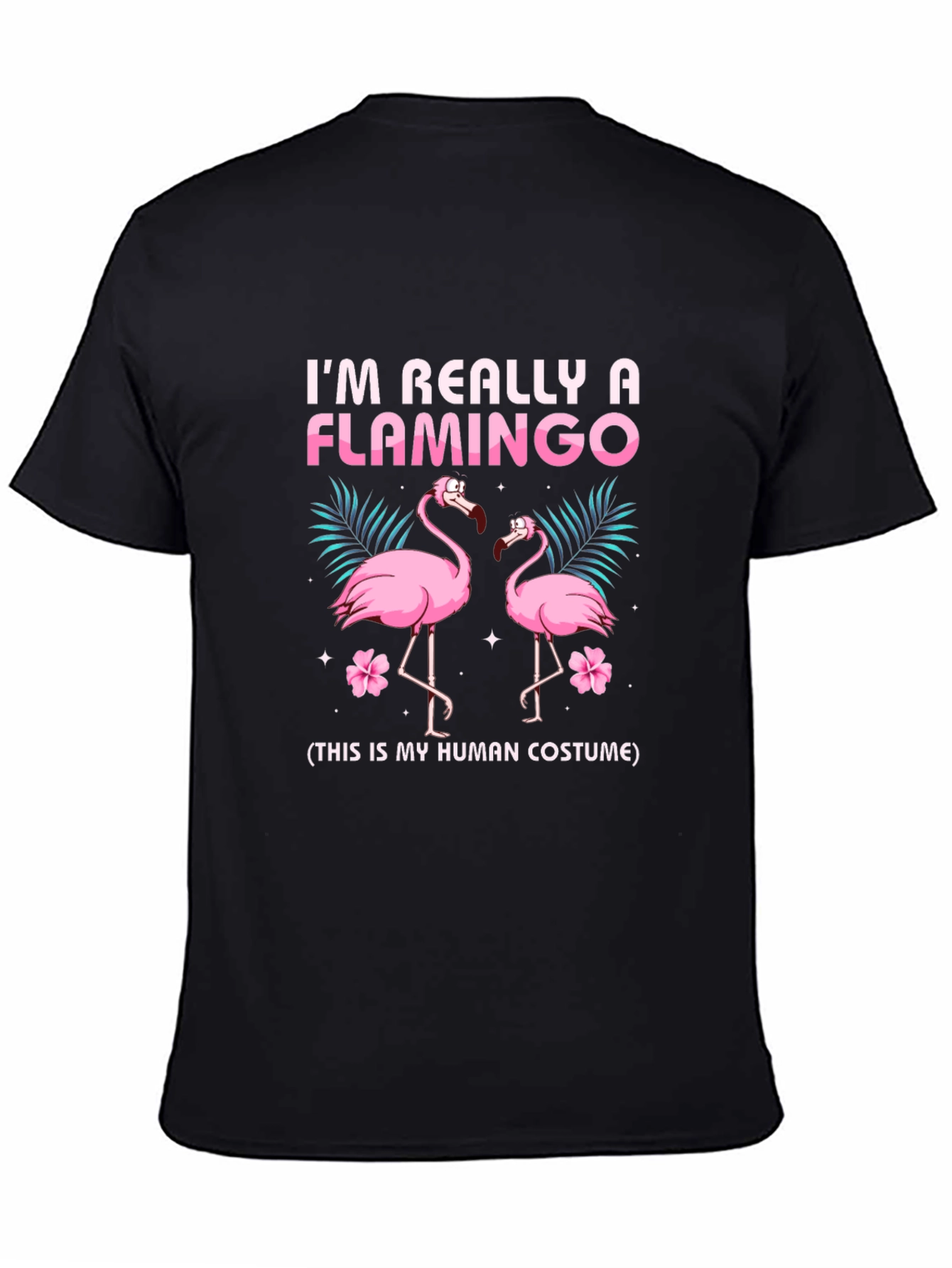 Black Funny Flamingo Human Costume Graphic T-Shirt view 4