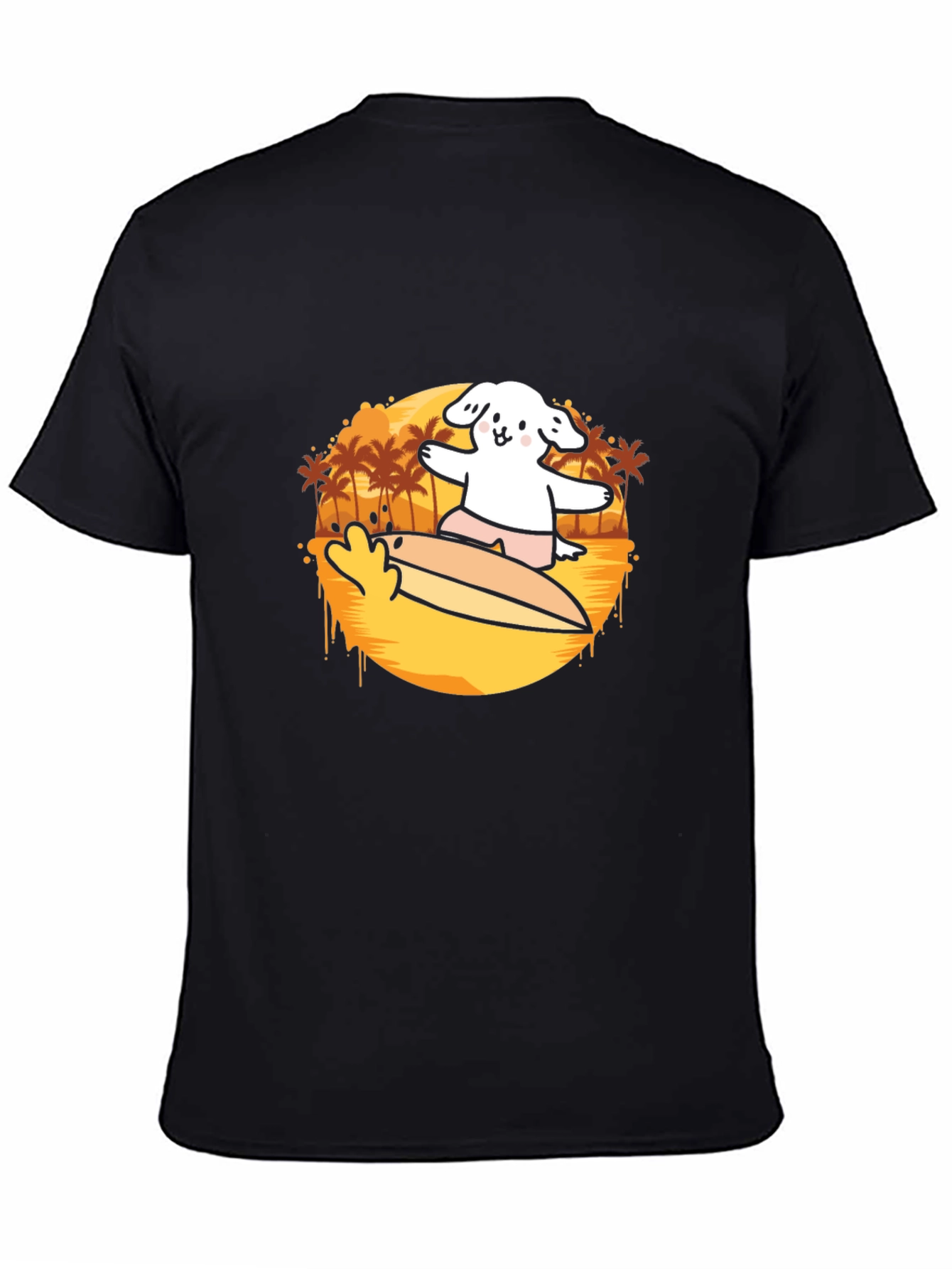 Black Surfing Dog Graphic Tee - Black Cotton Casual T-Shirt view 4