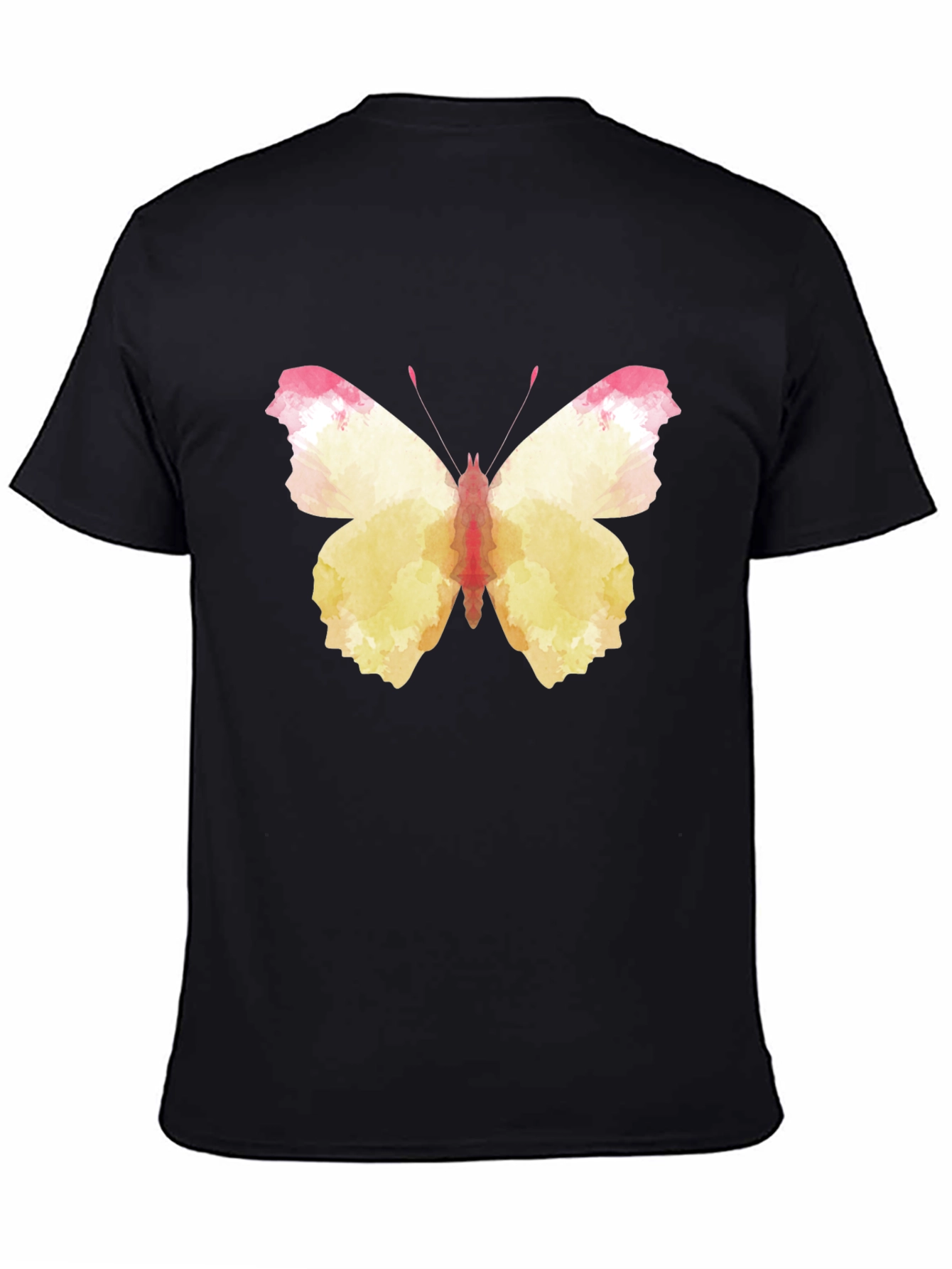 Black Butterfly Watercolor Graphic Tee - Black Cotton Casual Shirt view 4