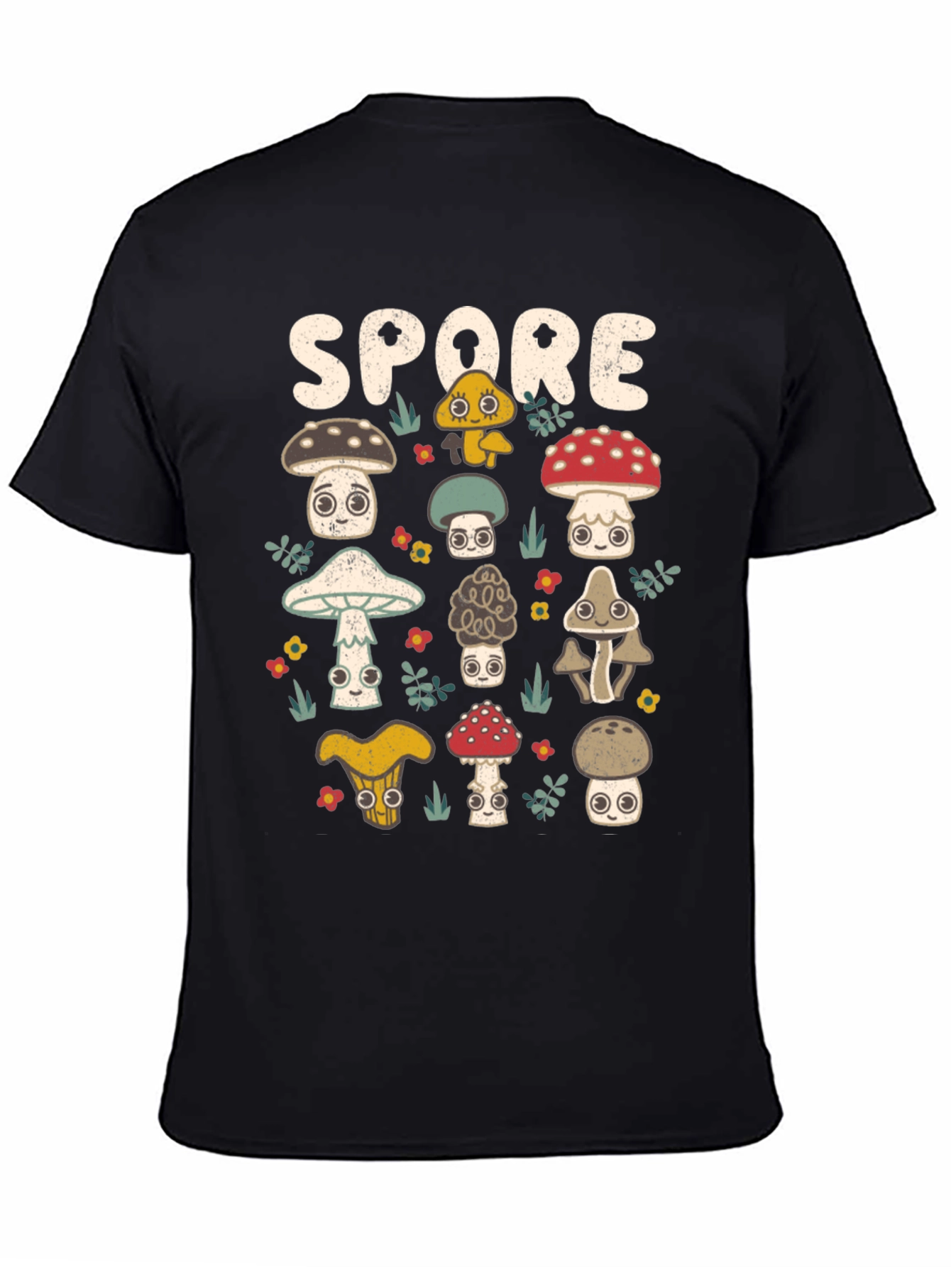 Black Mushroom Spore Graphic Print Black T-Shirt view 4