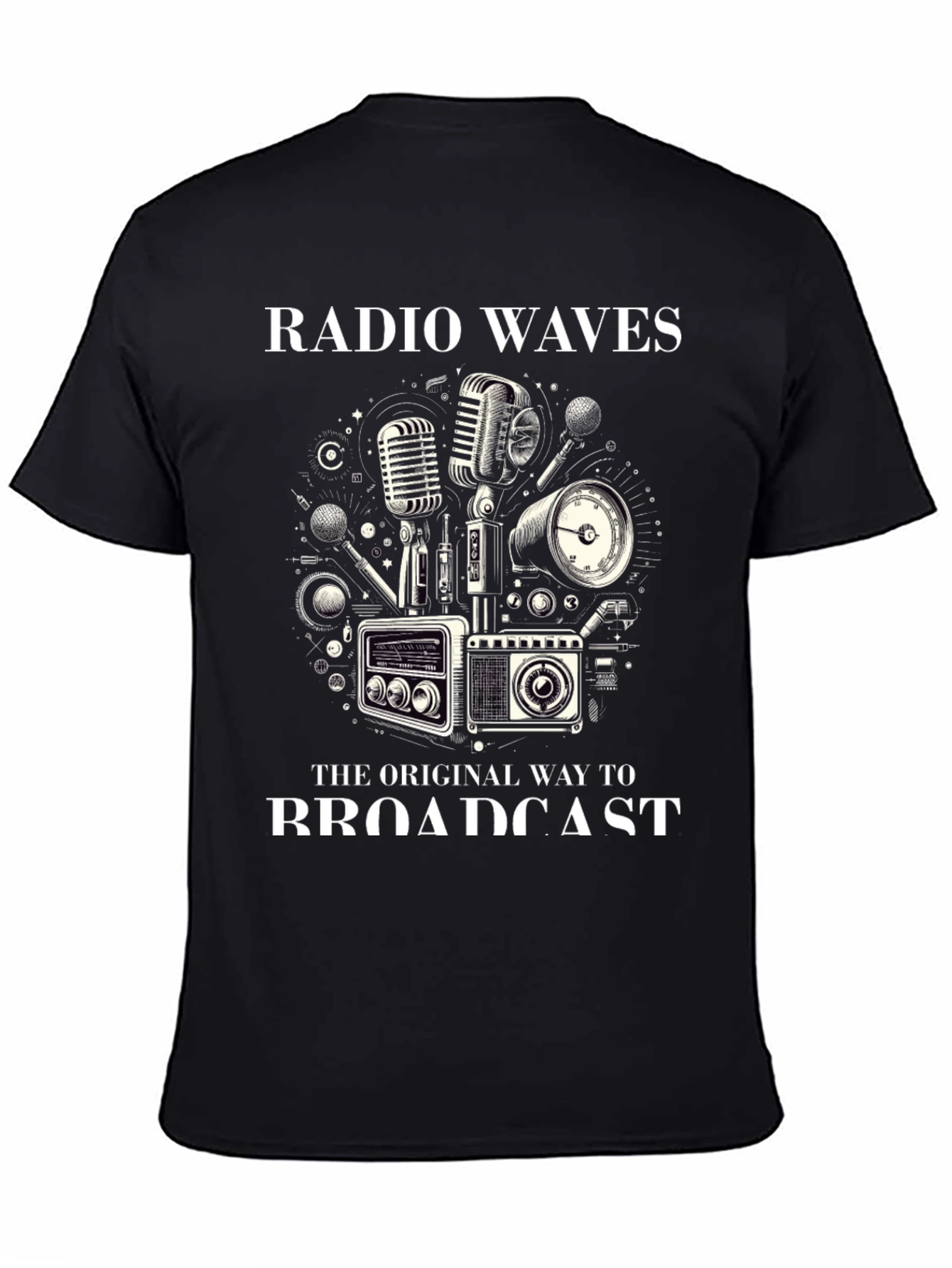 Black Retro Radio Waves Broadcast Graphic Tee view 4