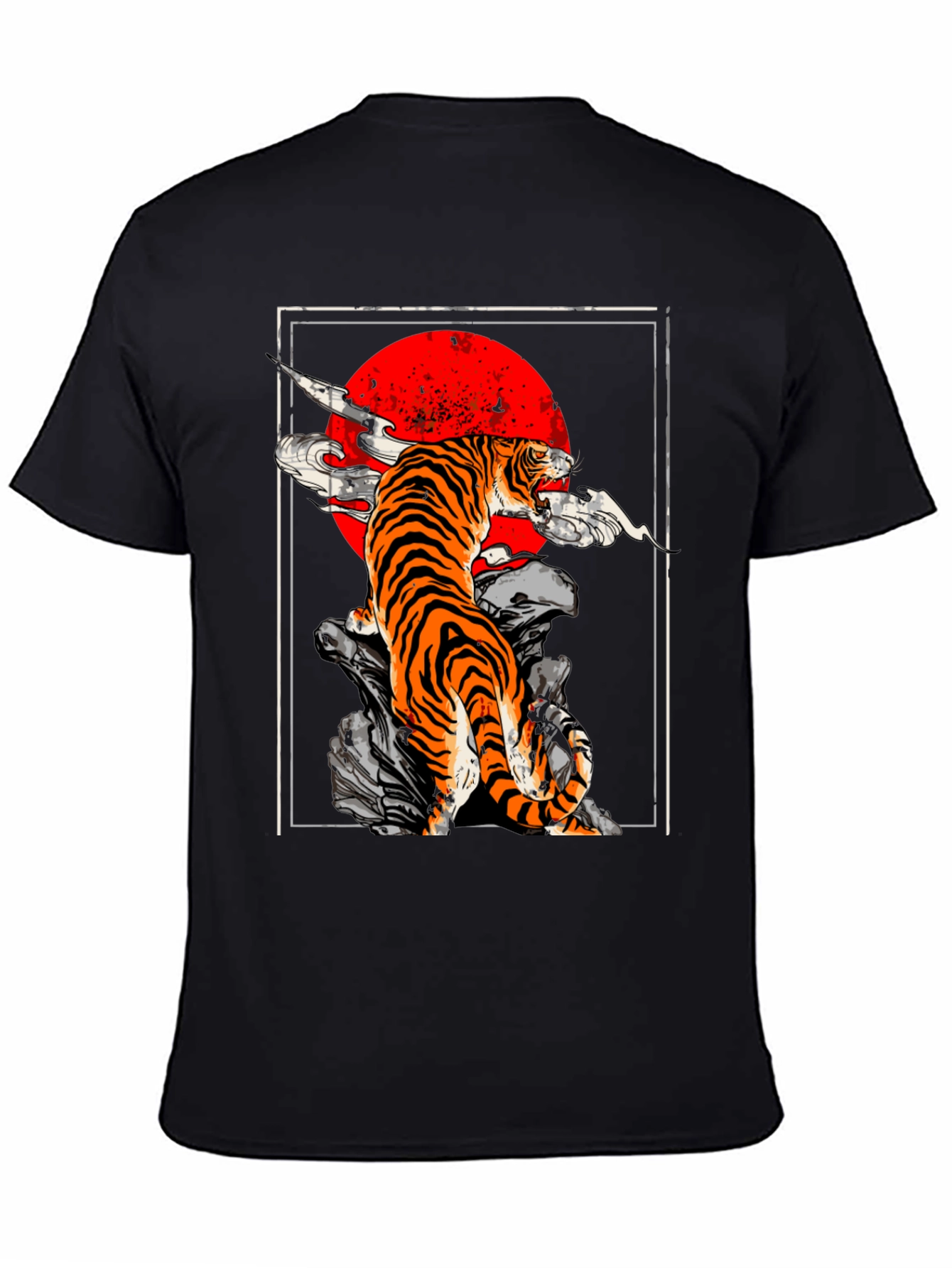 Black Tiger Red Sun Graphic Tee - Black Cotton T-Shirt view 4