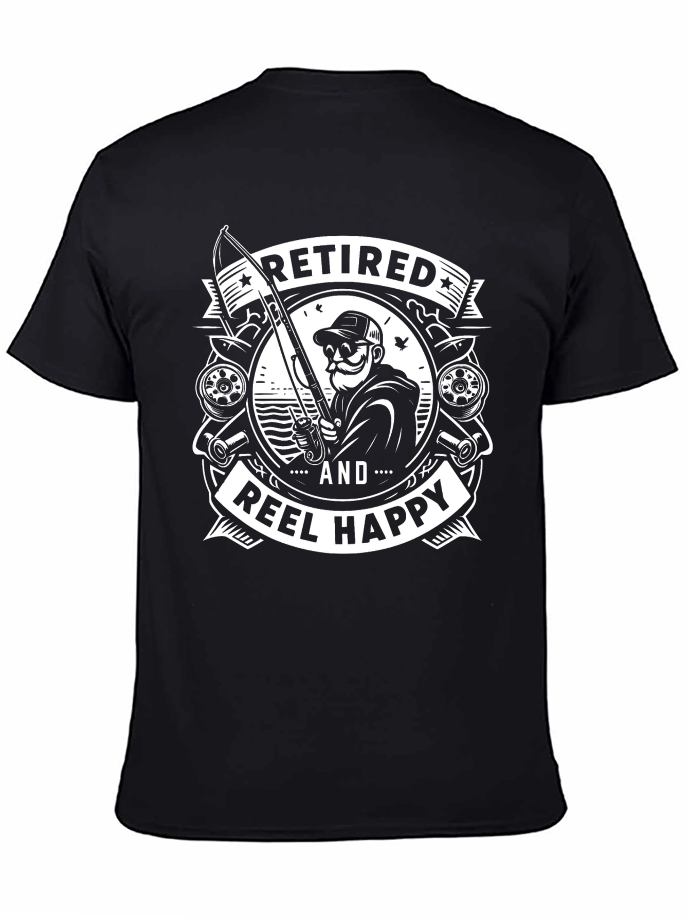 Black Retired and Reel Happy Fishing T-Shirt view 4
