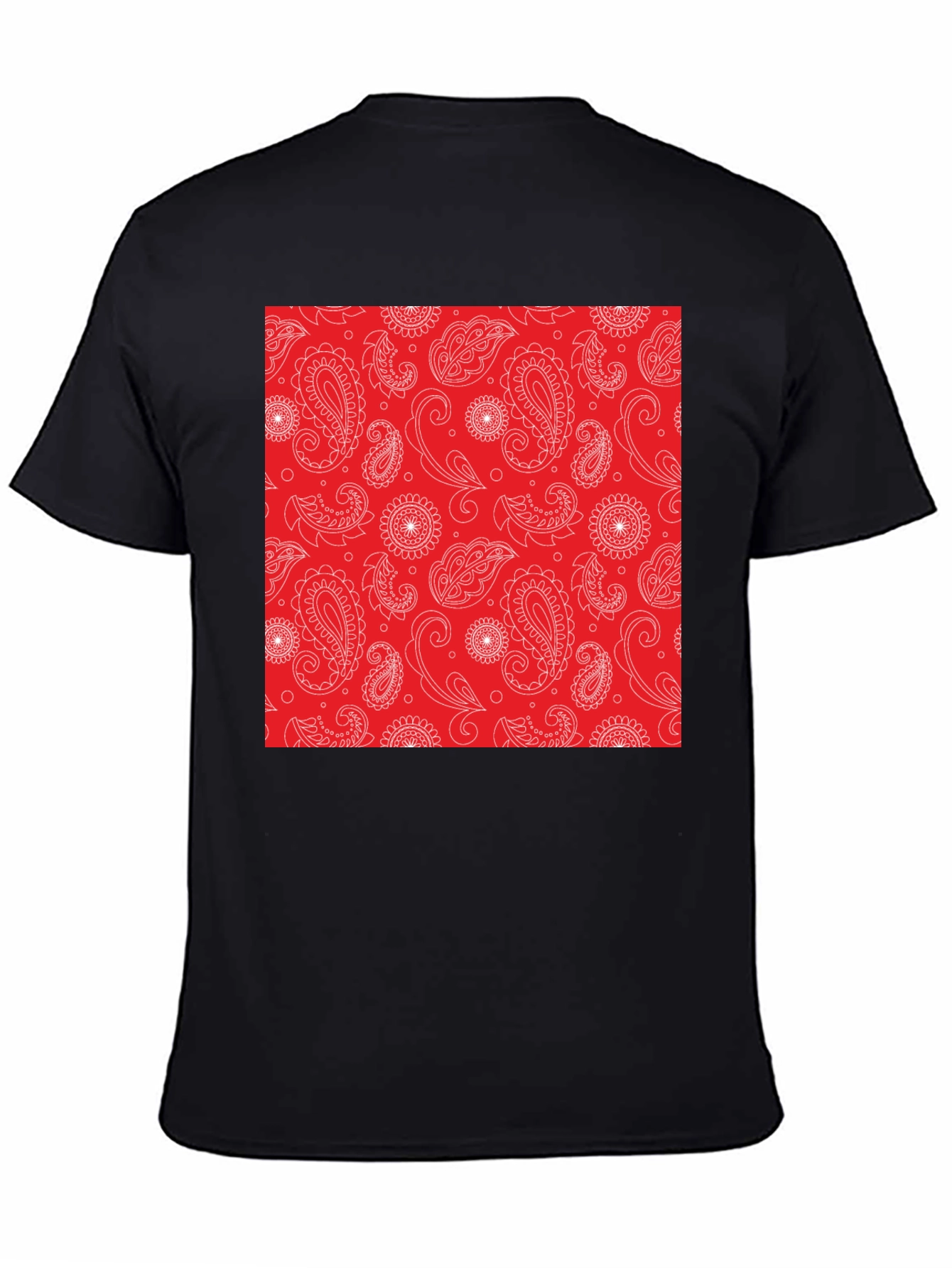 Black Red Paisley Patterned T-Shirt - Classic Style view 4