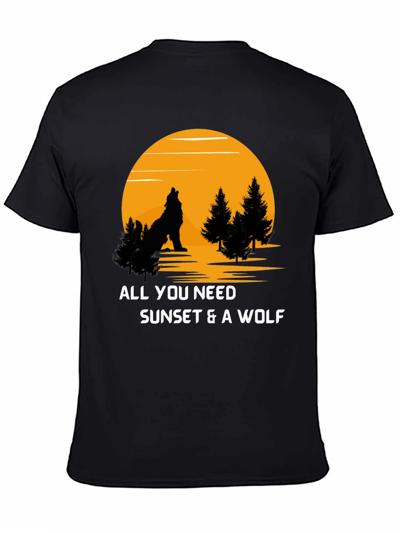 Black Sunset Wolf Graphic T-Shirt view 4