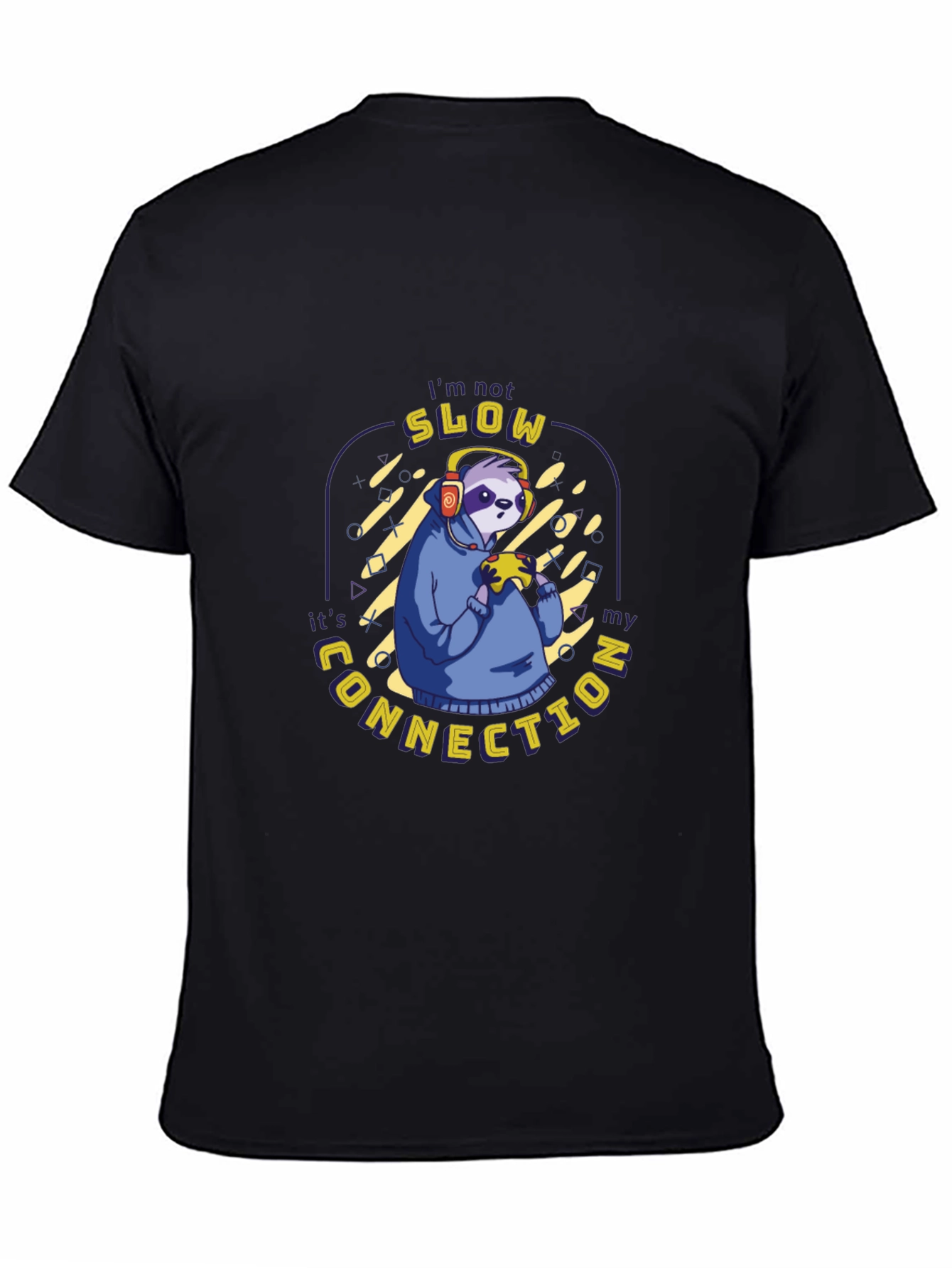 Black Funny Sloth Gamer T-Shirt - I'm Not Slow view 4
