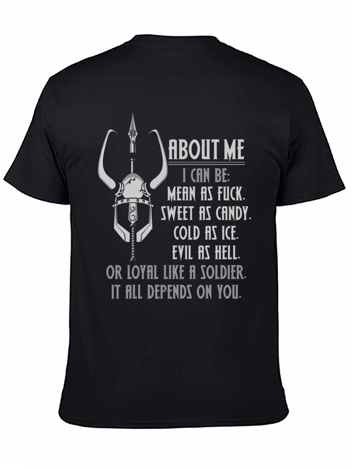 Black Viking Warrior Attitude Graphic T-Shirt view 4