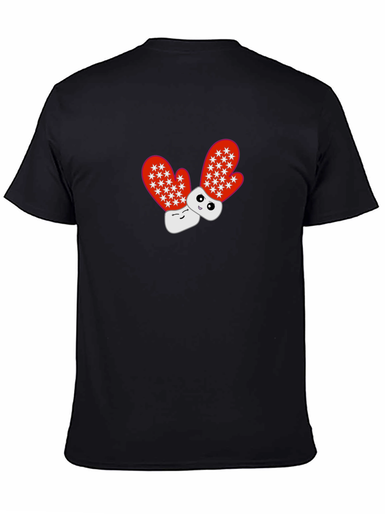 Black Cute Cartoon Mittens Black T-Shirt view 4