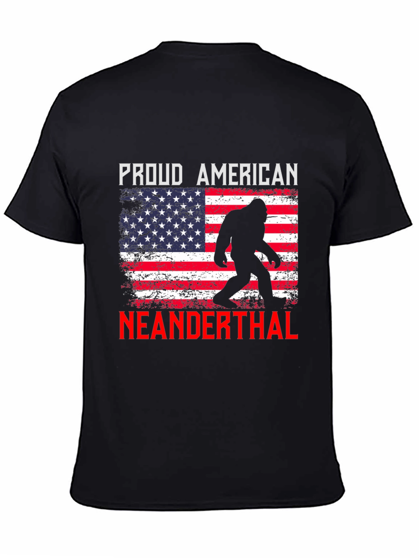 Black Proud American Neanderthal T-Shirt view 4