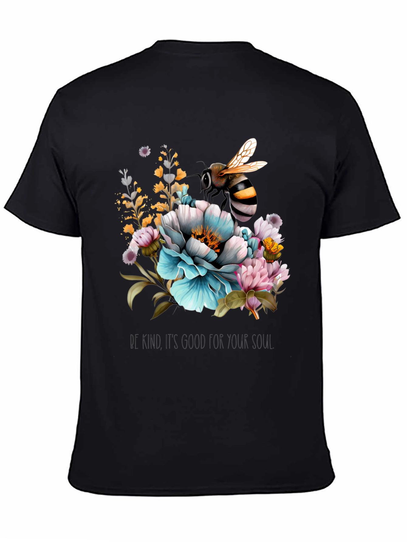 Black Floral Bee Graphic Tee - Black Cotton Blend view 4