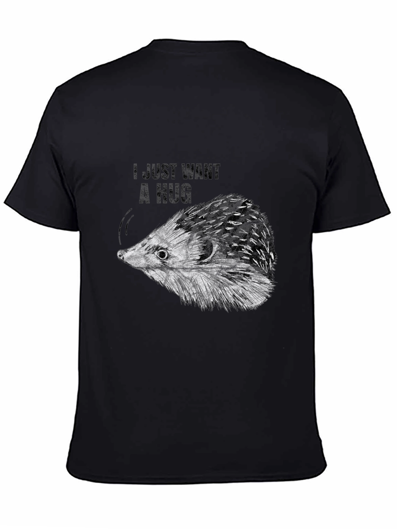 Black I Just Want A Hug Hedgehog Black T-Shirt view 4